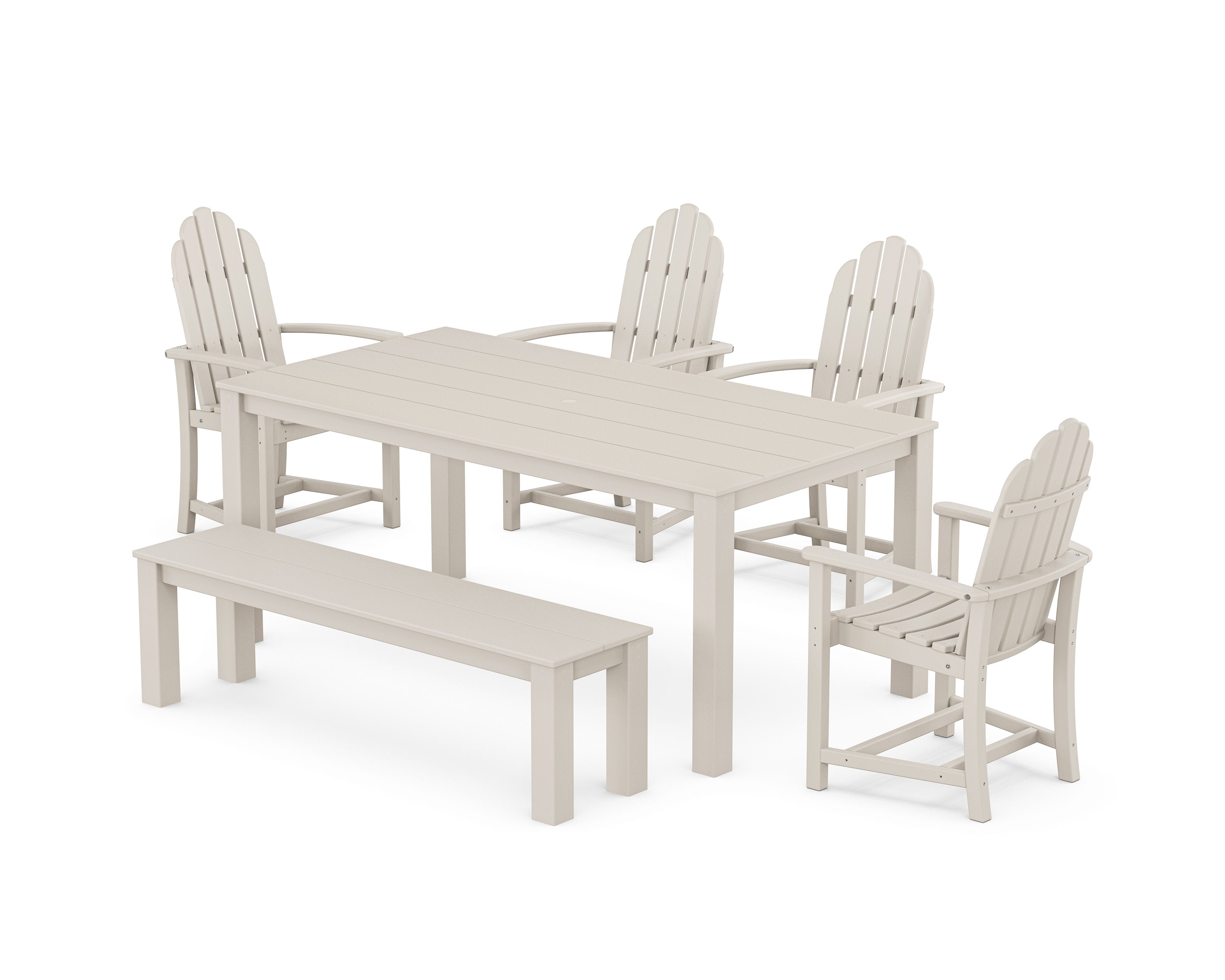 Cape Cod Adirondack 6-Piece Parsons Dining Set with Bench in Sand Castle