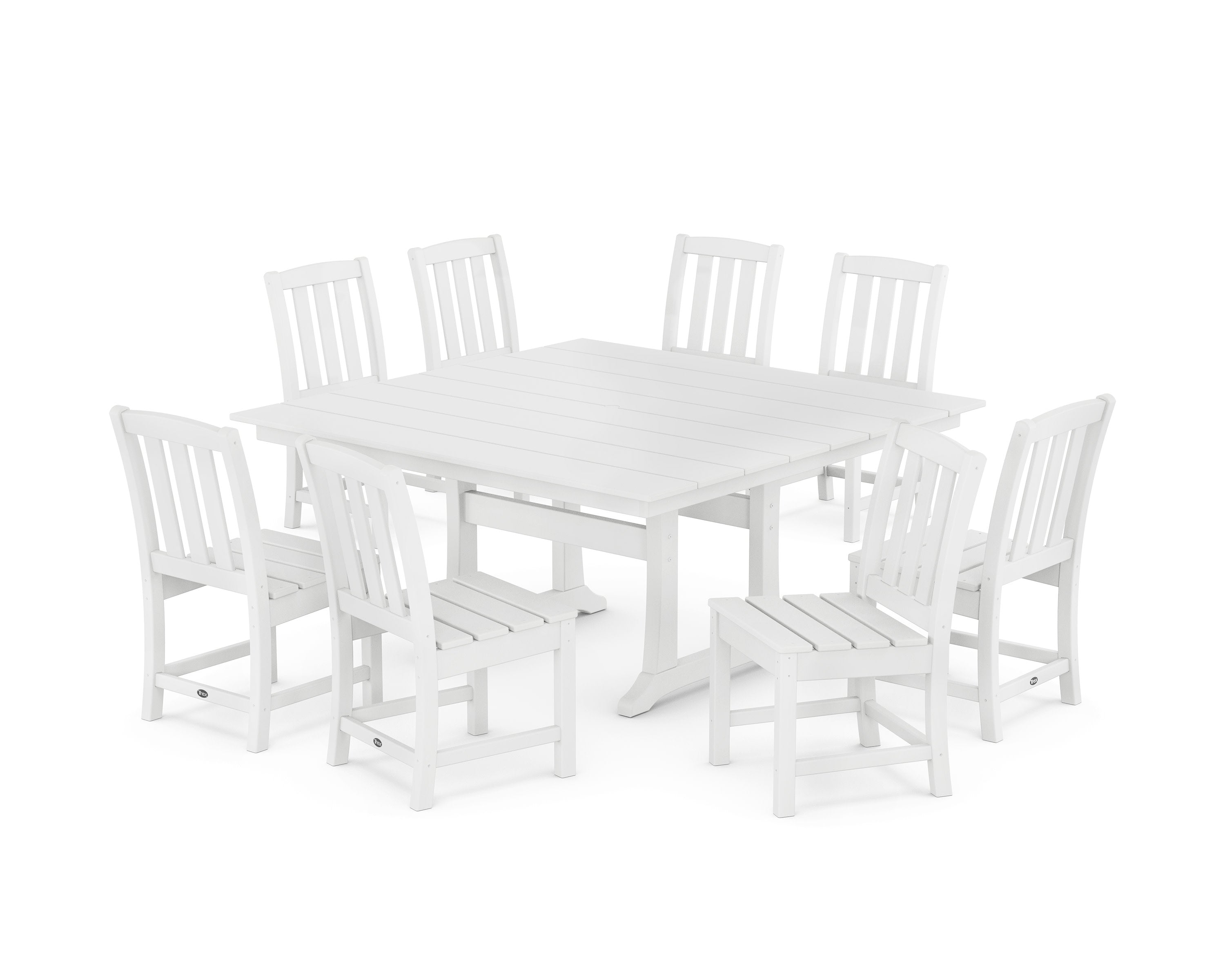 Cape Cod Side Chair 9-Piece Square Farmhouse Dining Set with Trestle Legs in Classic White