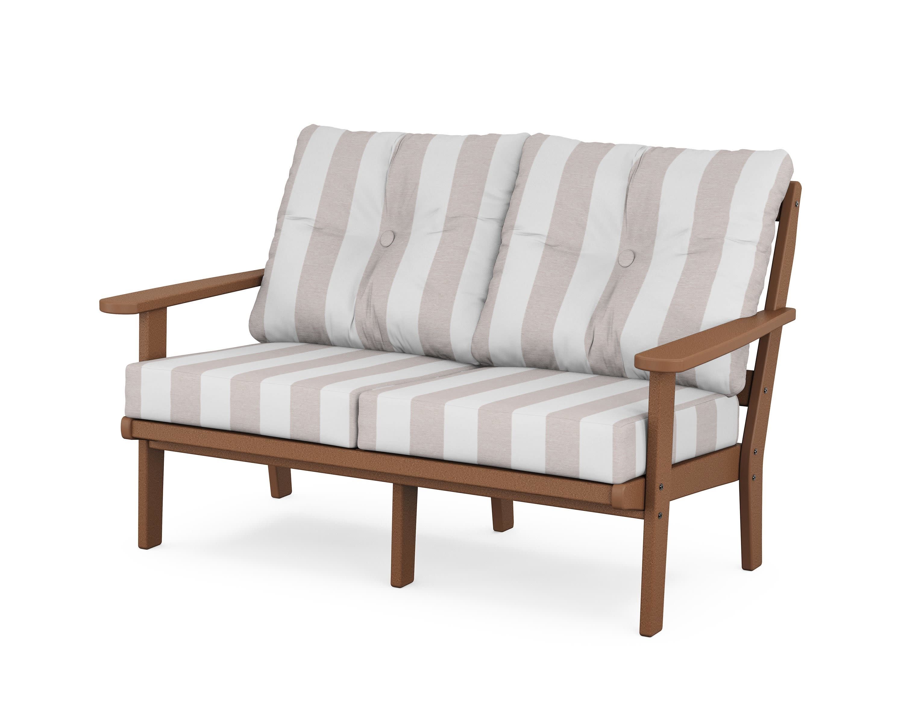Cape Cod Deep Seating Loveseat in Tree House / Cabana Stripe Dune Burlap
