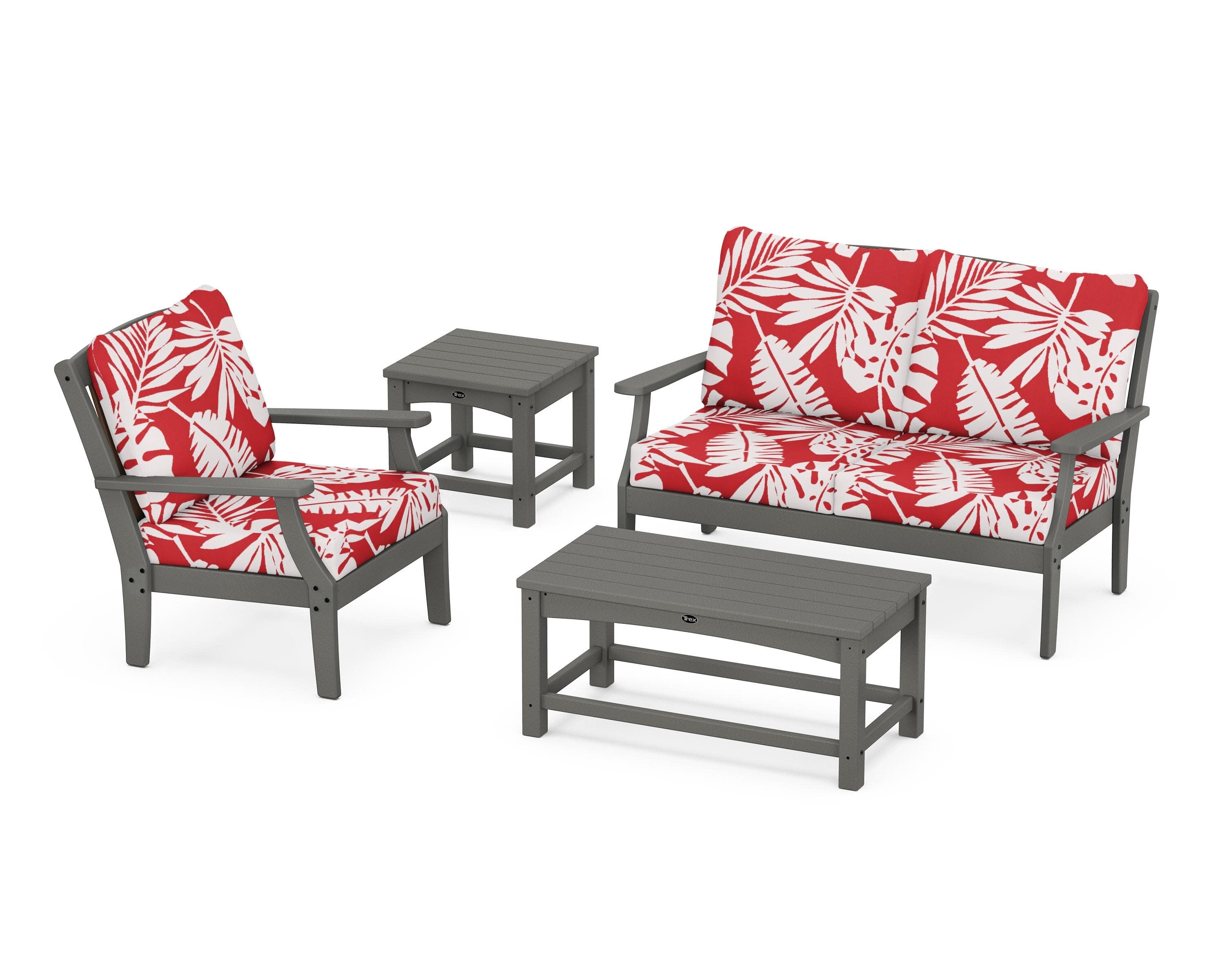 Yacht Club 4-Piece Deep Seating Set in Stepping Stone / Leaf Crimson