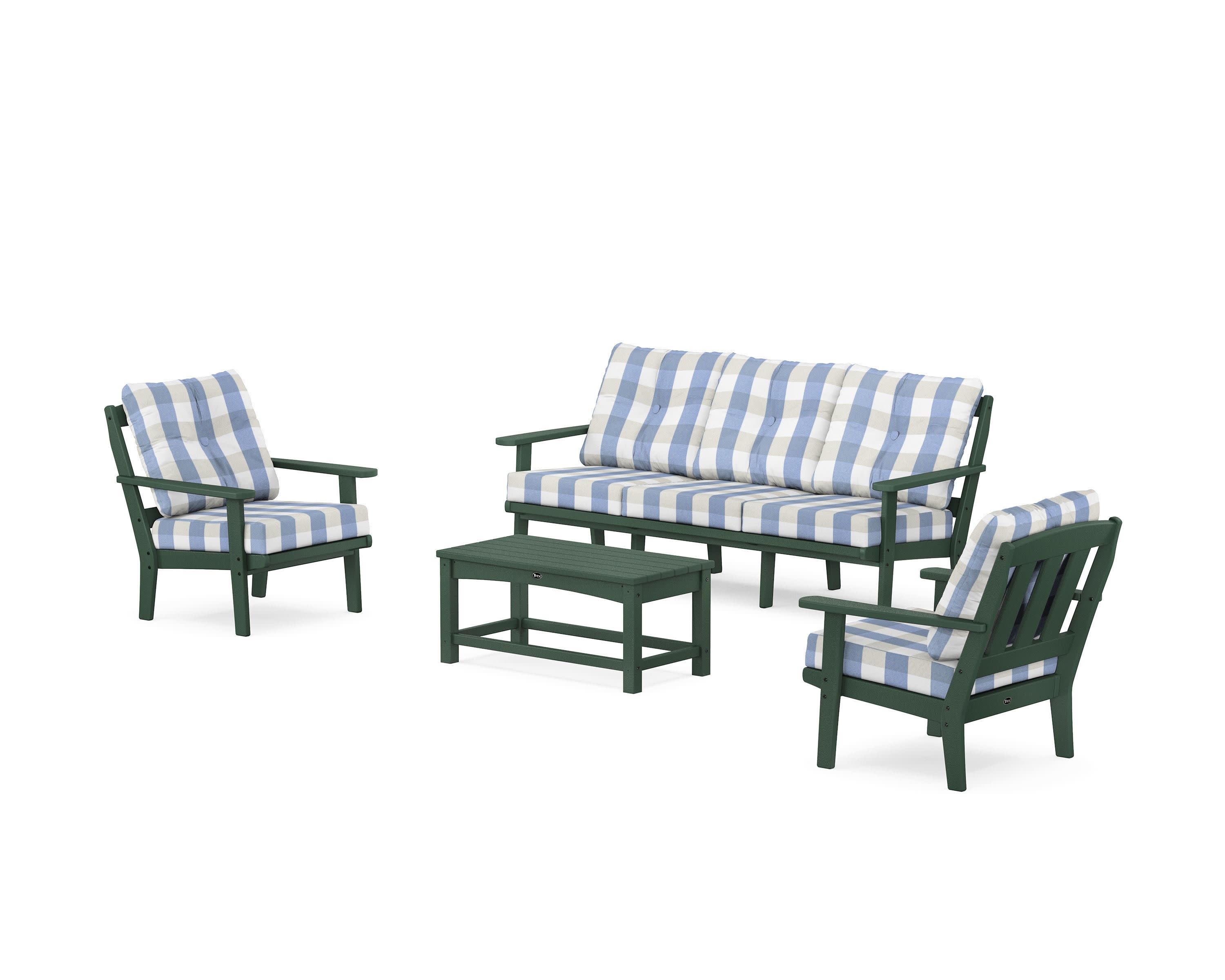 Cape Cod 4-Piece Deep Seating Set with Sofa in Rainforest Canopy / Buffalo Plaid Sky Blue