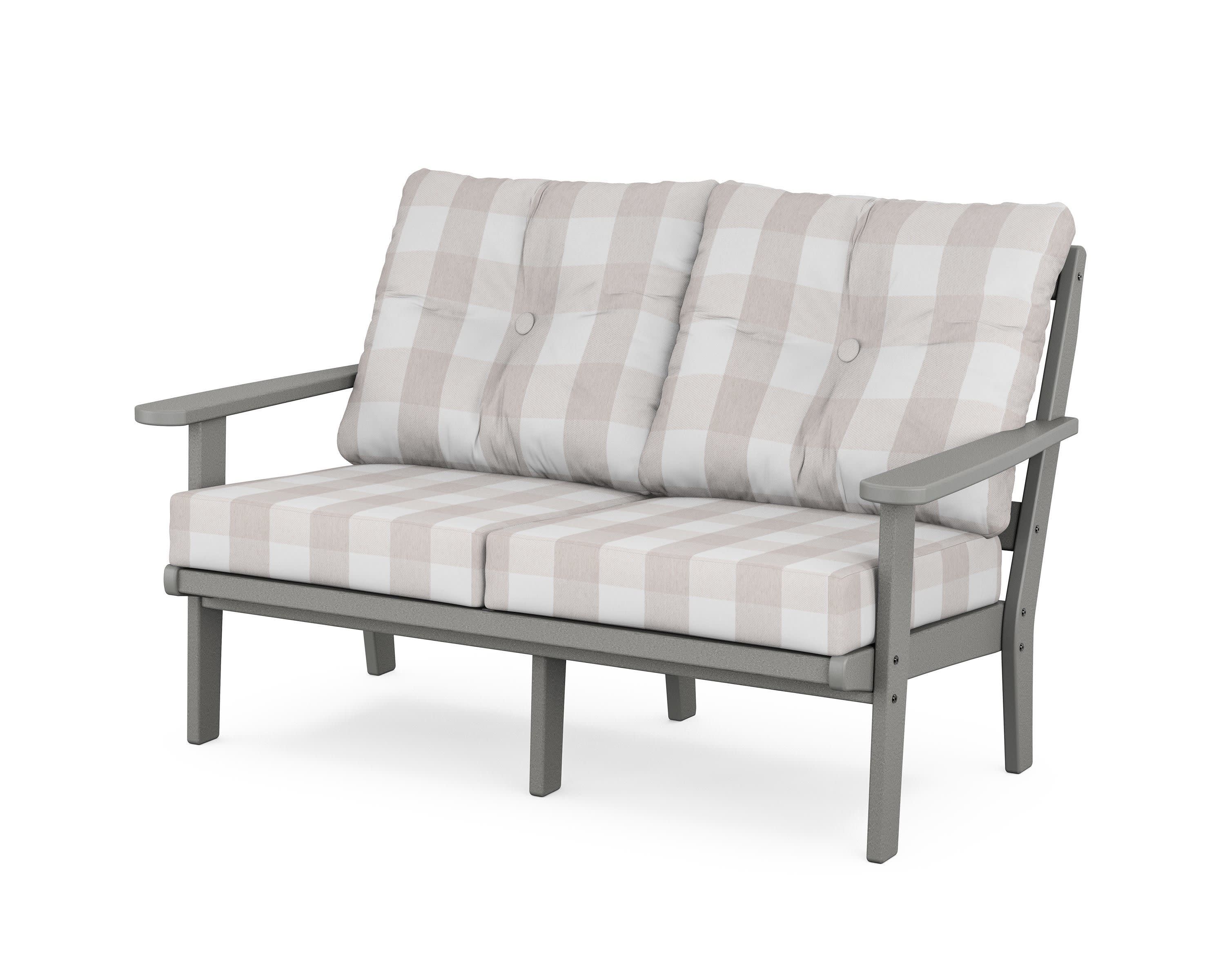 Cape Cod Deep Seating Loveseat in Stepping Stone / Buffalo Plaid Dune Burlap