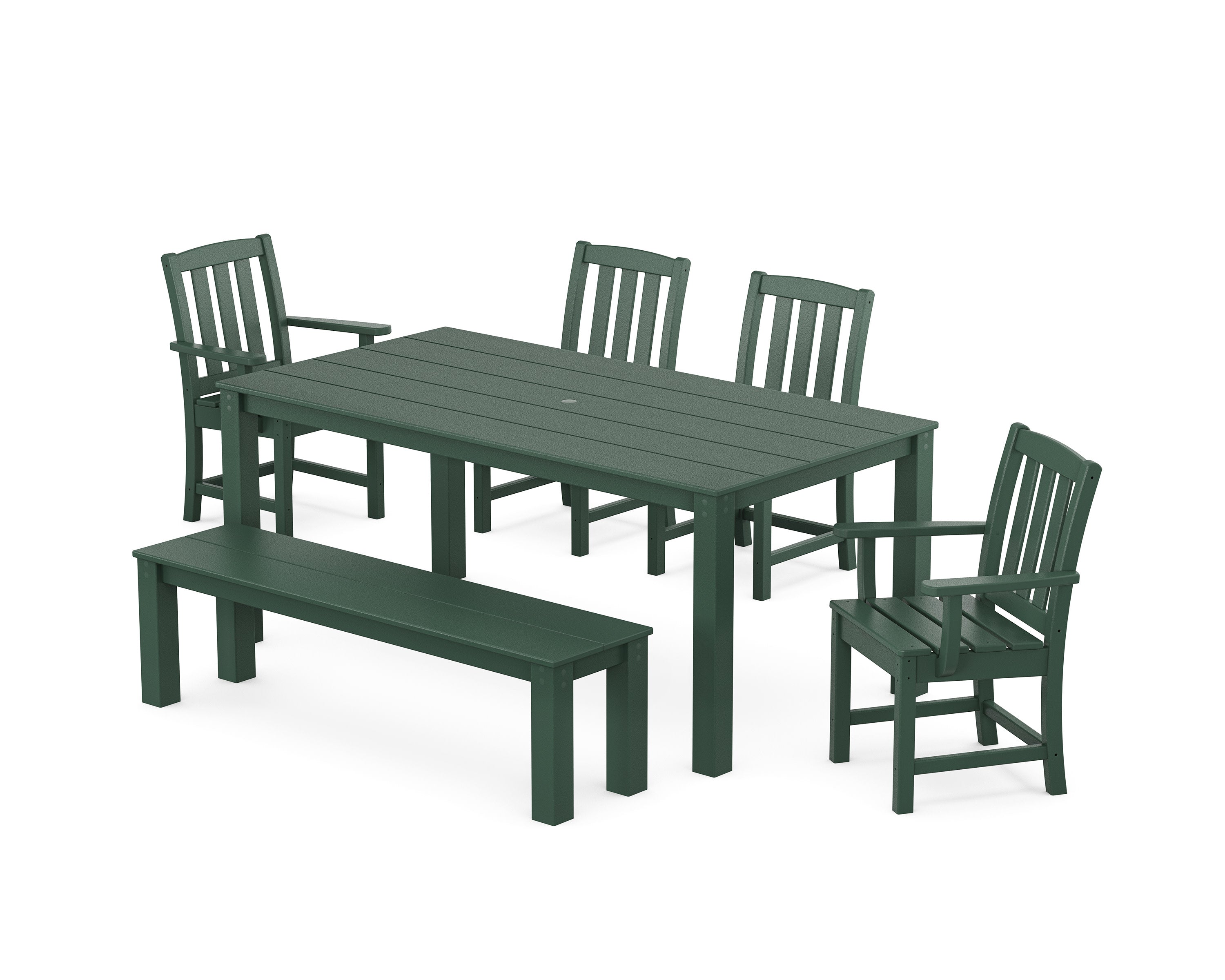 Cape Cod 6-Piece Parsons Dining Set with Bench in Rainforest Canopy