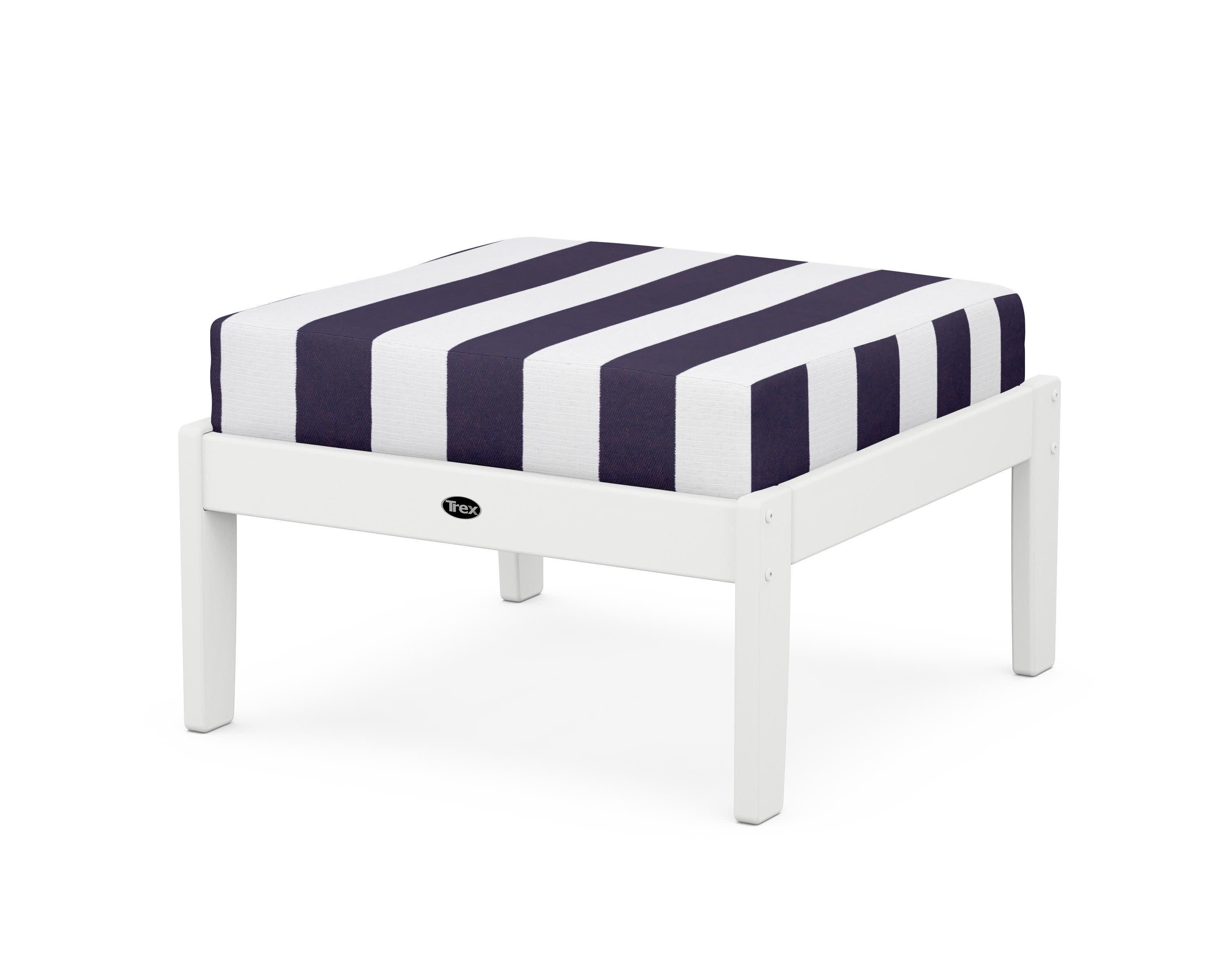 Yacht Club Deep Seating Ottoman in Classic White / Cabana Stripe Navy