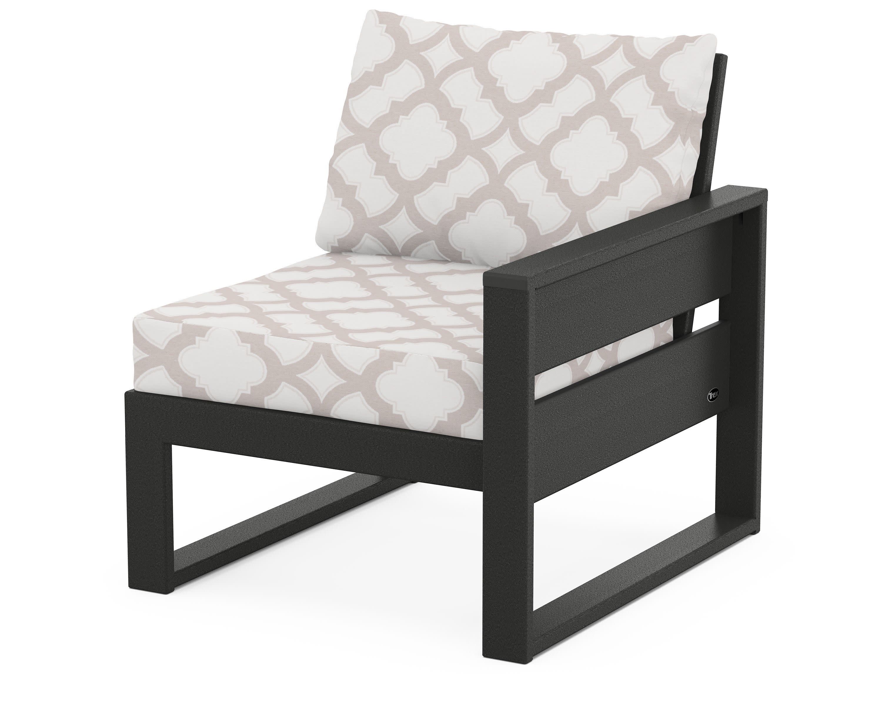 Eastport Modular Right Arm Chair in Charcoal Black / Trellis Dune Burlap