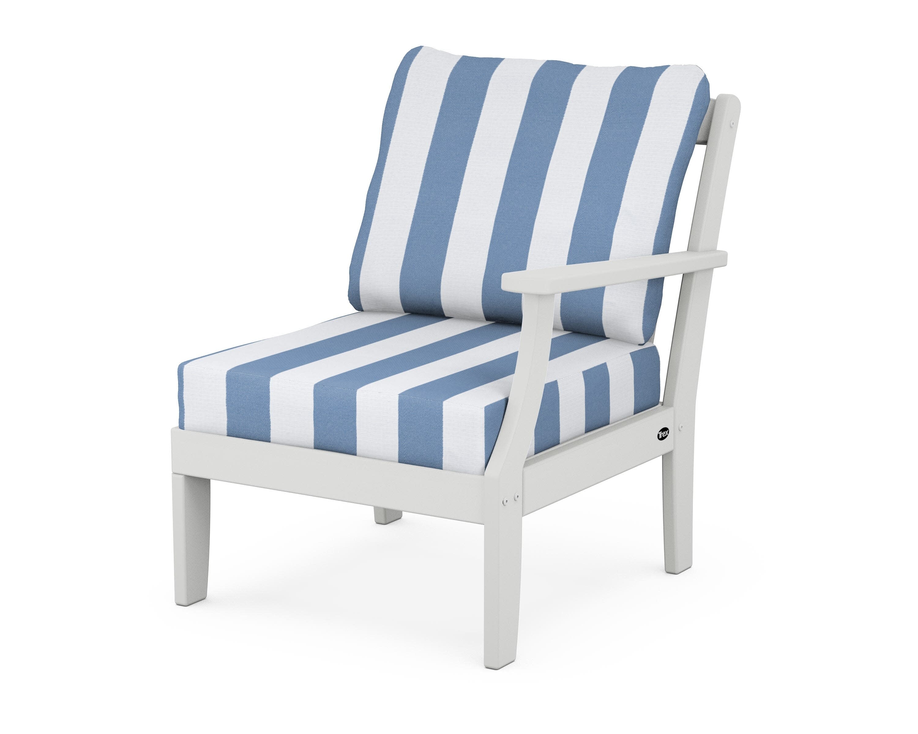 Yacht Club Modular Right Arm Chair in Classic White / Cabana Stripe Sky Blue