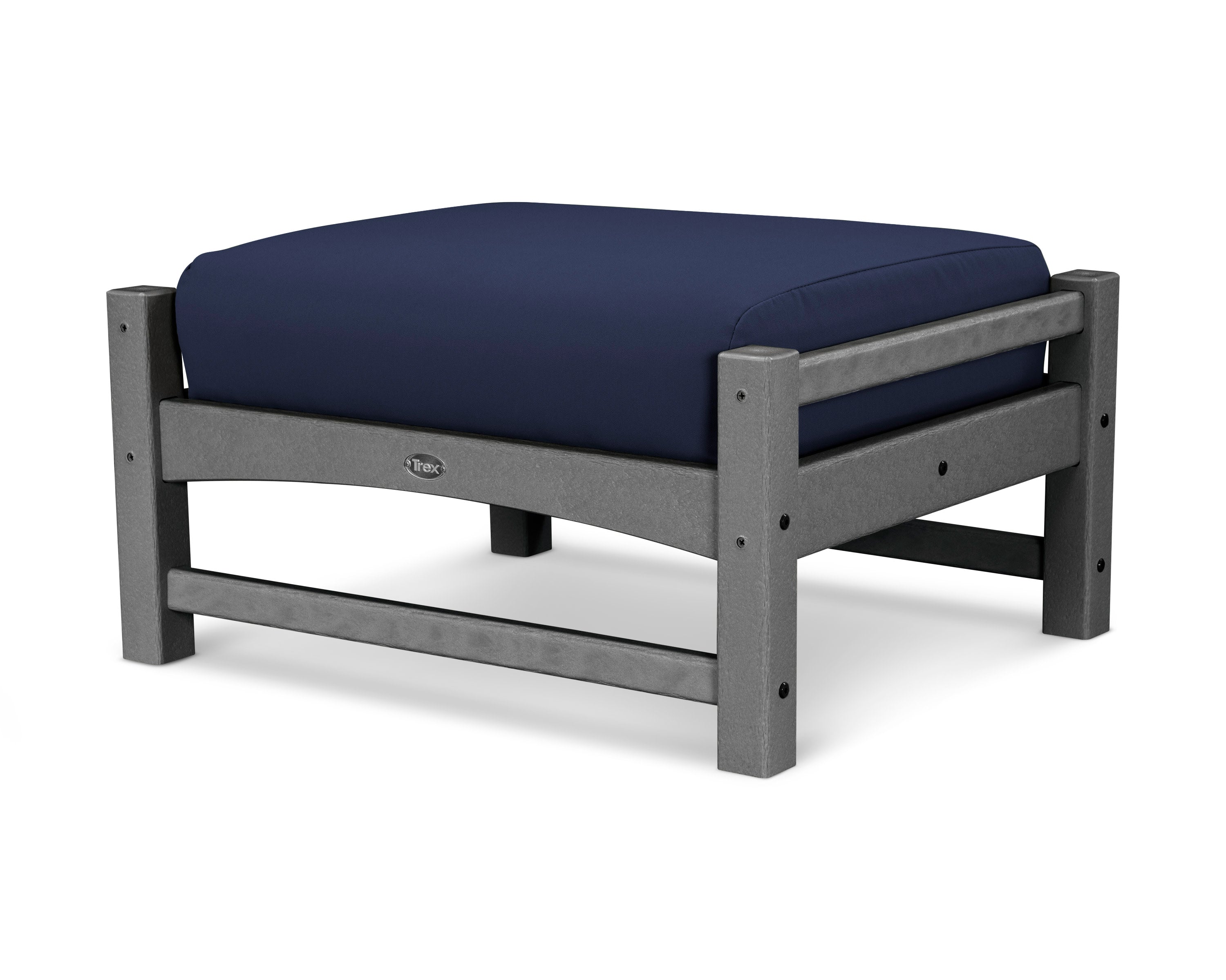 Rockport Club Ottoman in Stepping Stone / Navy