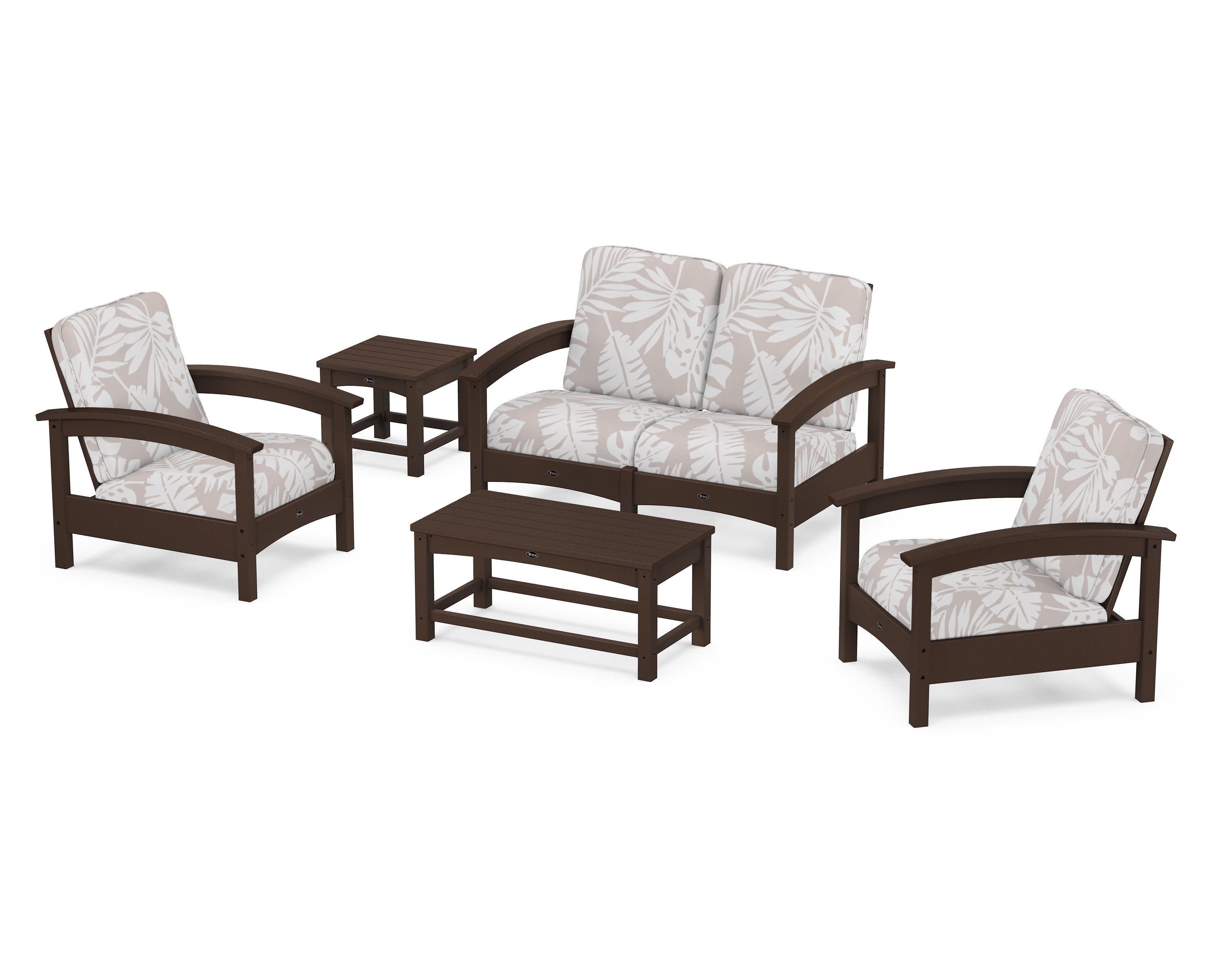 Rockport Club 6-Piece Deep Seating Conversation Set in Vintage Lantern / Leaf Dune Burlap