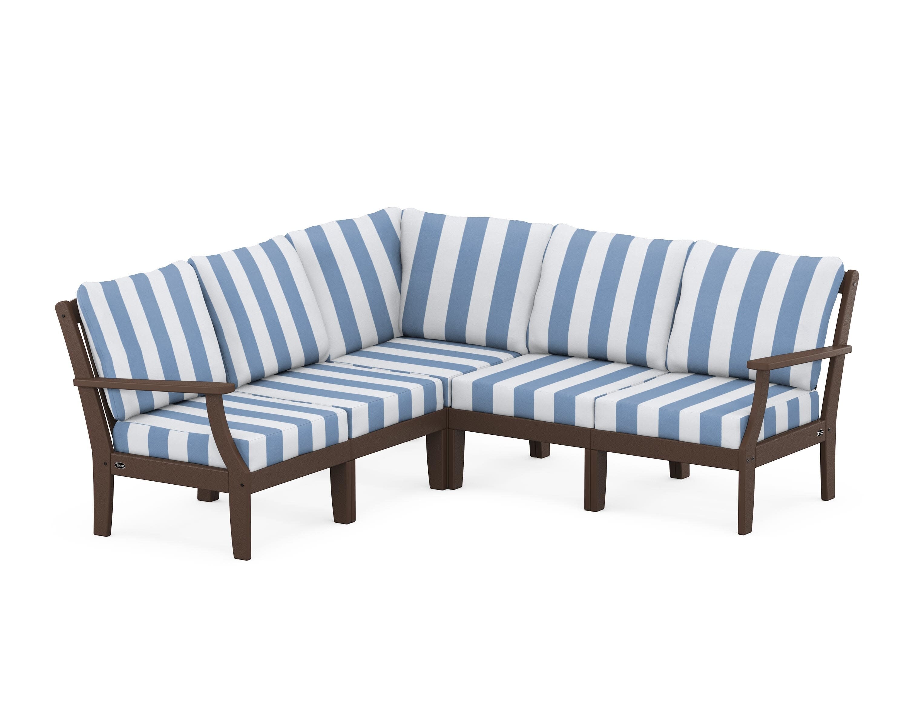 Yacht Club Modular 5-Piece Deep Seating Set in Vintage Lantern / Cabana Stripe Sky Blue