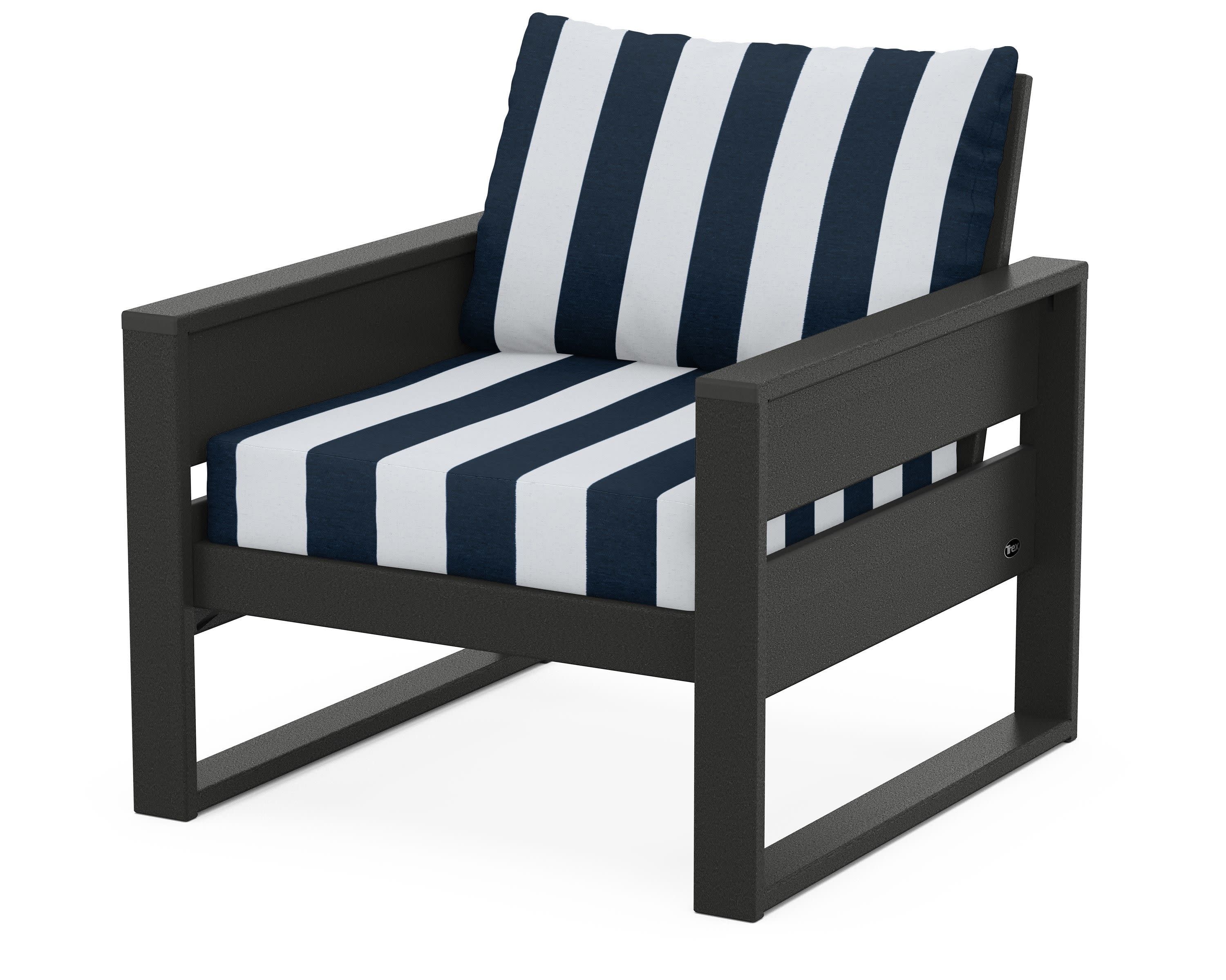 Eastport Club Chair in Charcoal Black / Cabana Stripe Marine Indigo