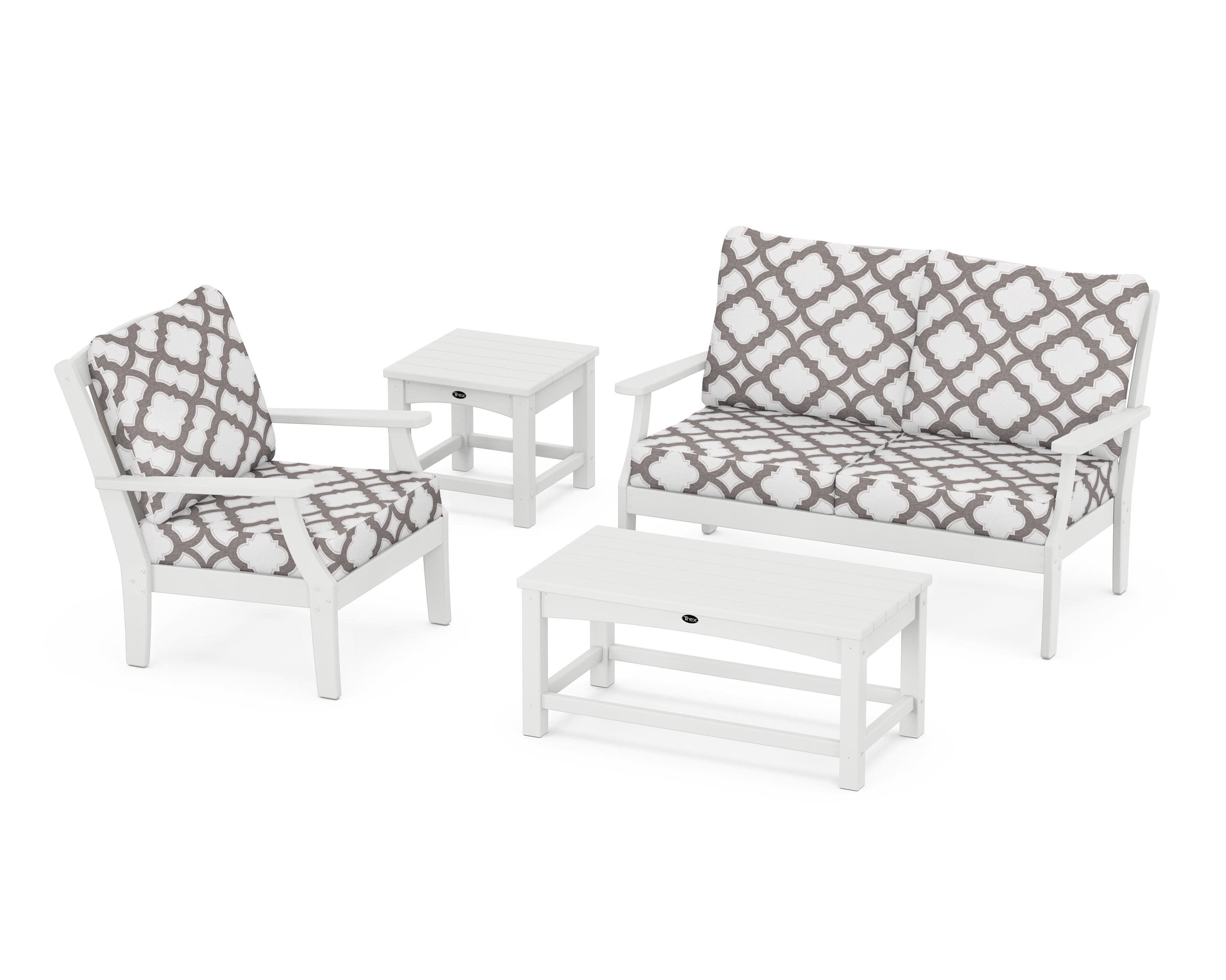 Yacht Club 4-Piece Deep Seating Set in Classic White / Trellis Grey Mist
