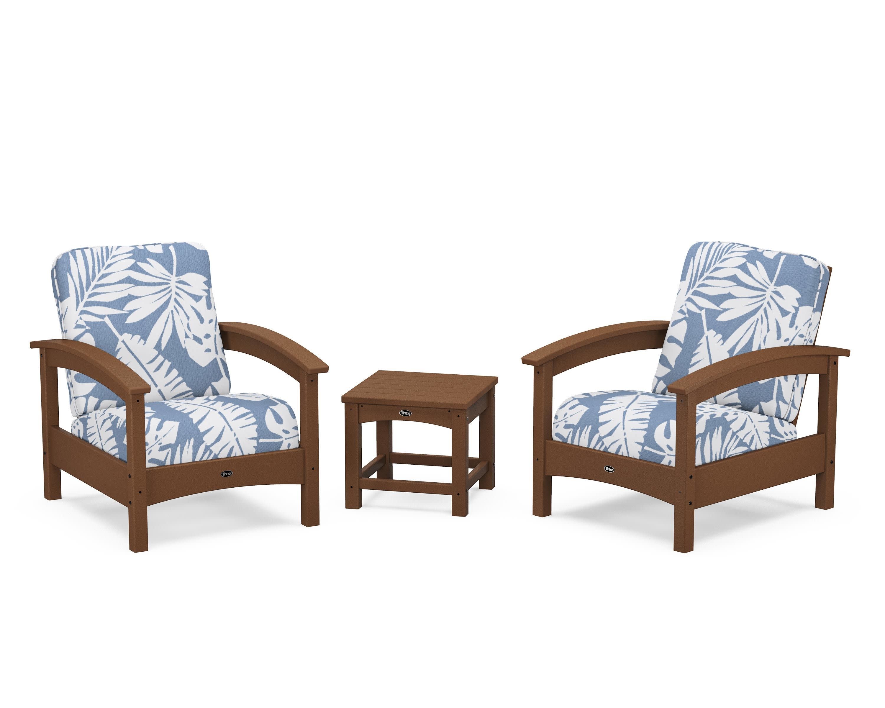 Rockport Club 3-Piece Deep Seating Conversation Set in Tree House / Leaf Sky Blue