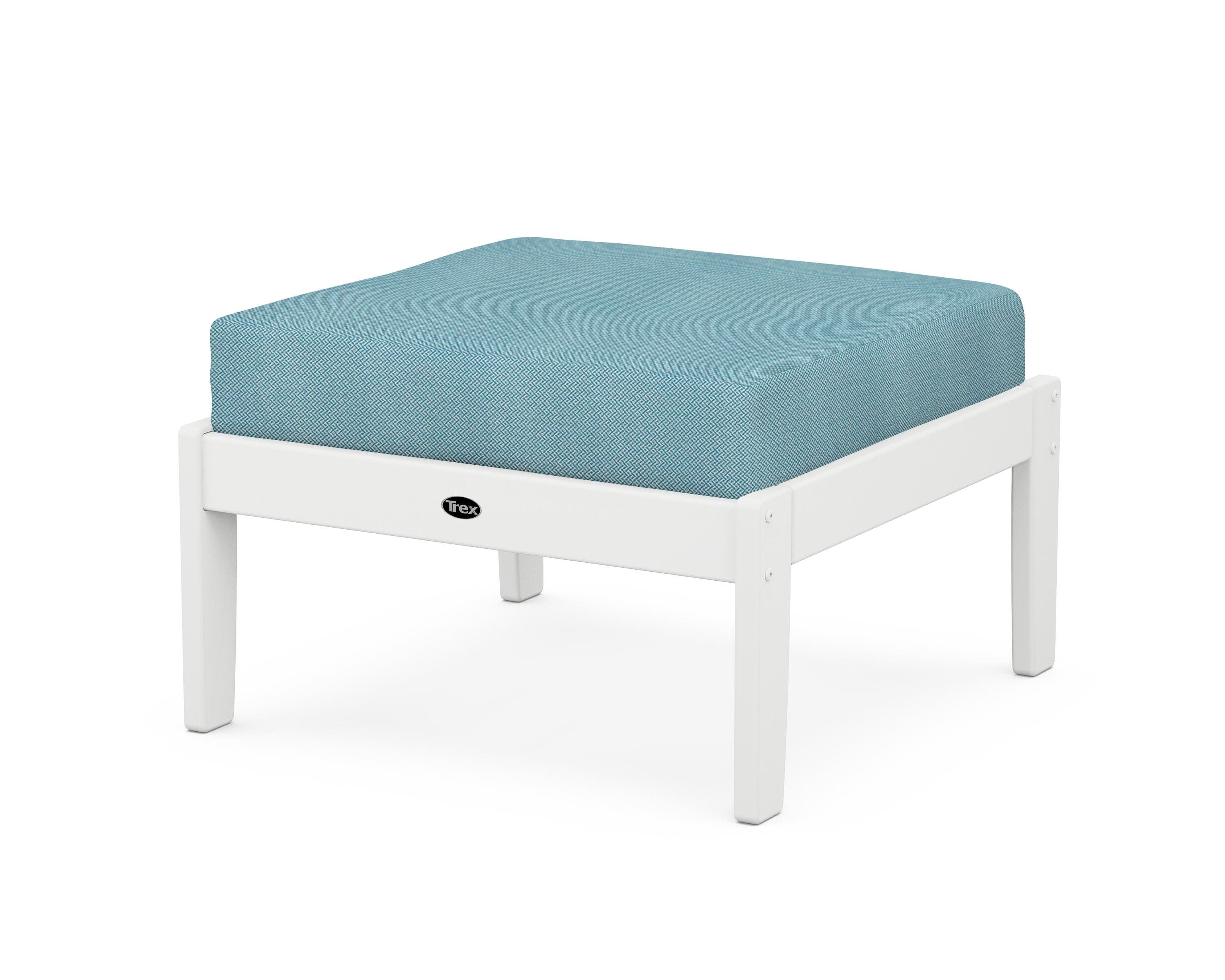 Yacht Club Deep Seating Ottoman in Classic White / Lattice Sky Blue