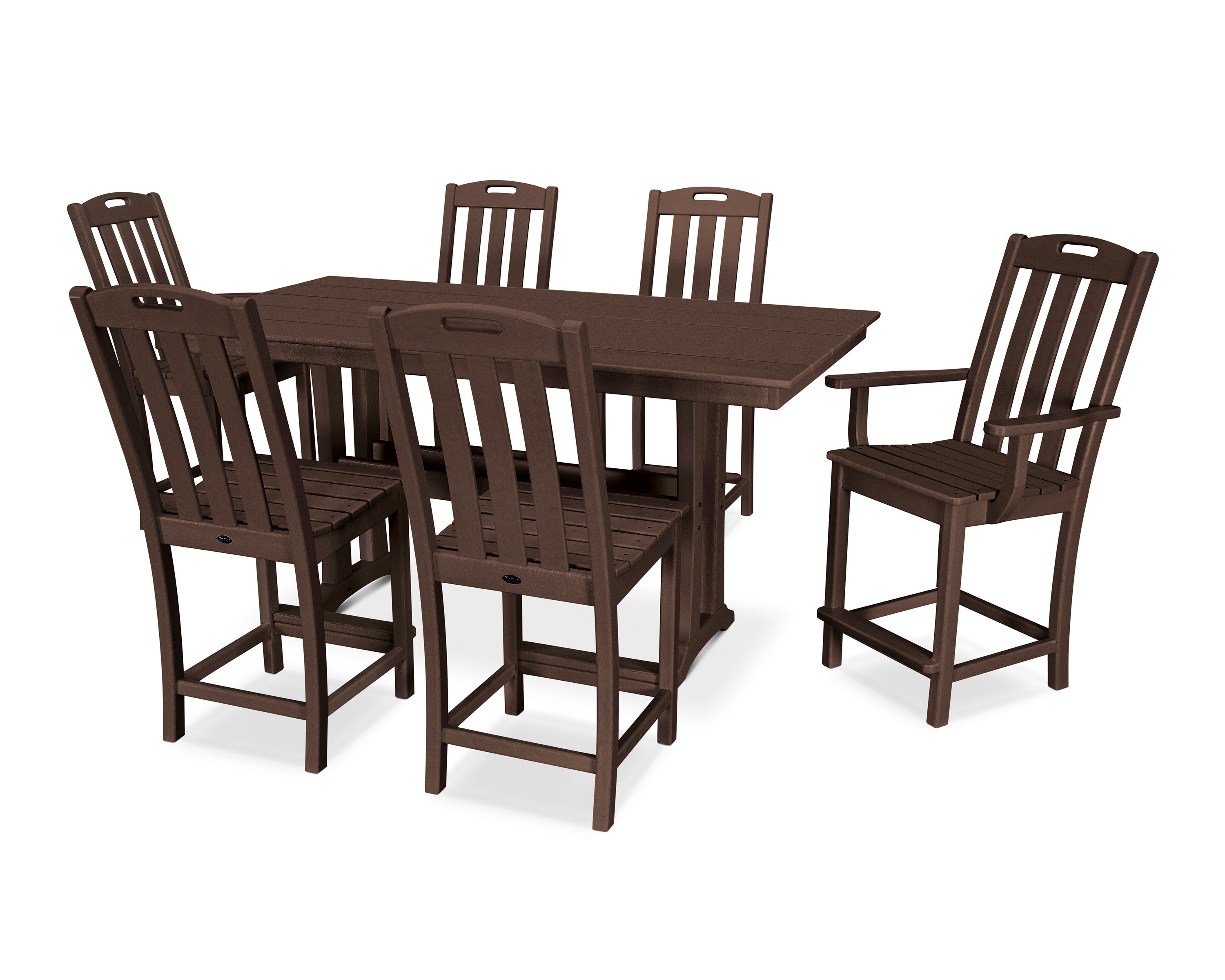 Yacht Club 7-Piece Farmhouse Trestle Counter Set in Vintage Lantern