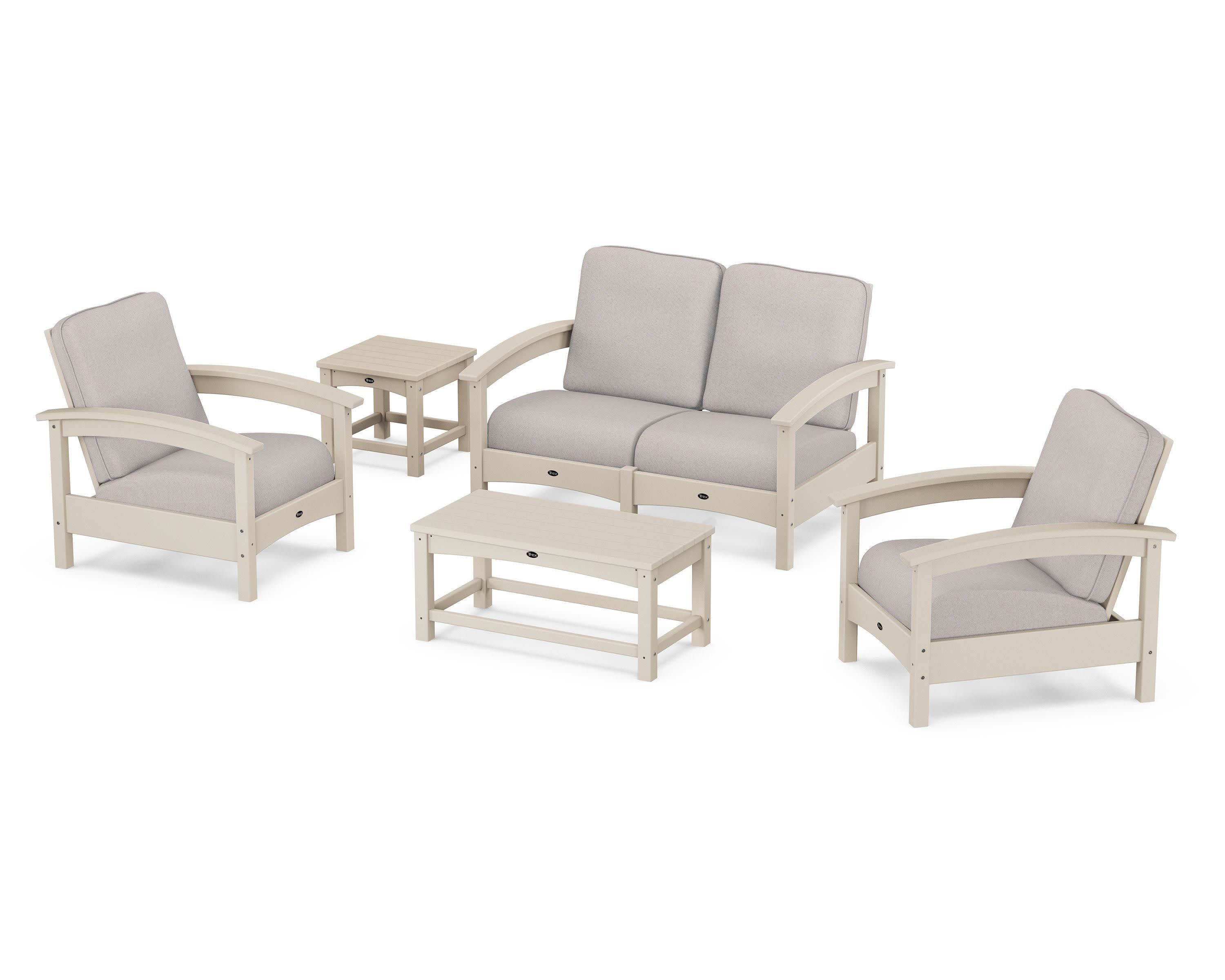 Rockport Club 6-Piece Deep Seating Conversation Set in Sand Castle / Dune Burlap