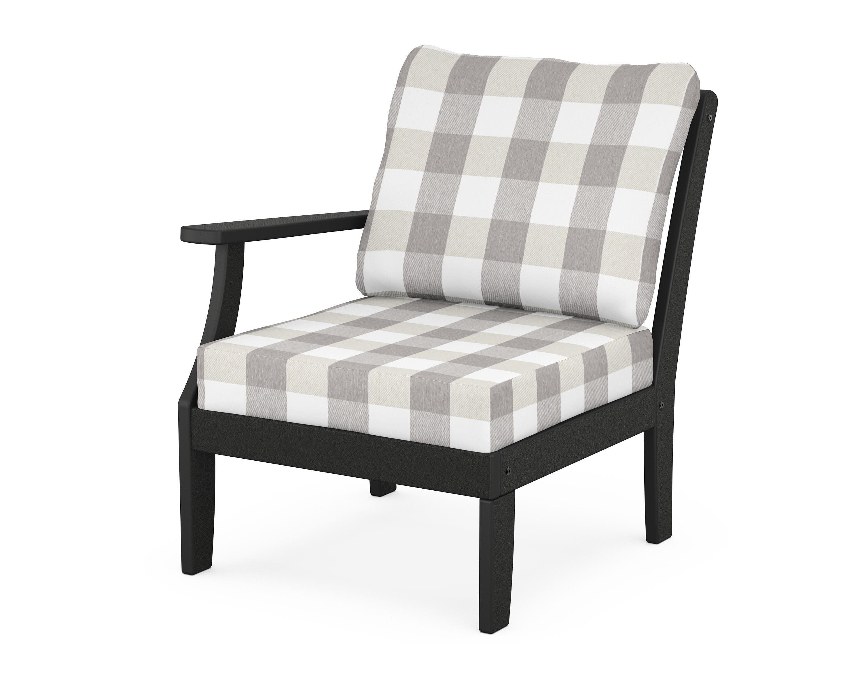 Yacht Club Modular Left Arm Chair in Charcoal Black / Buffalo Plaid Grey Mist