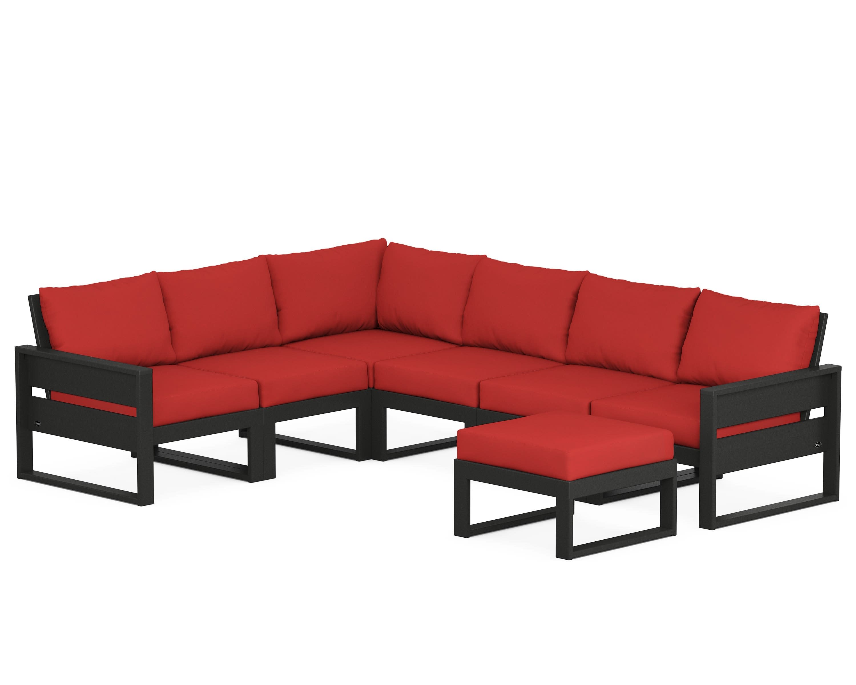 Eastport 6-Piece Sectional with Ottoman in Charcoal Black / Crimson Linen
