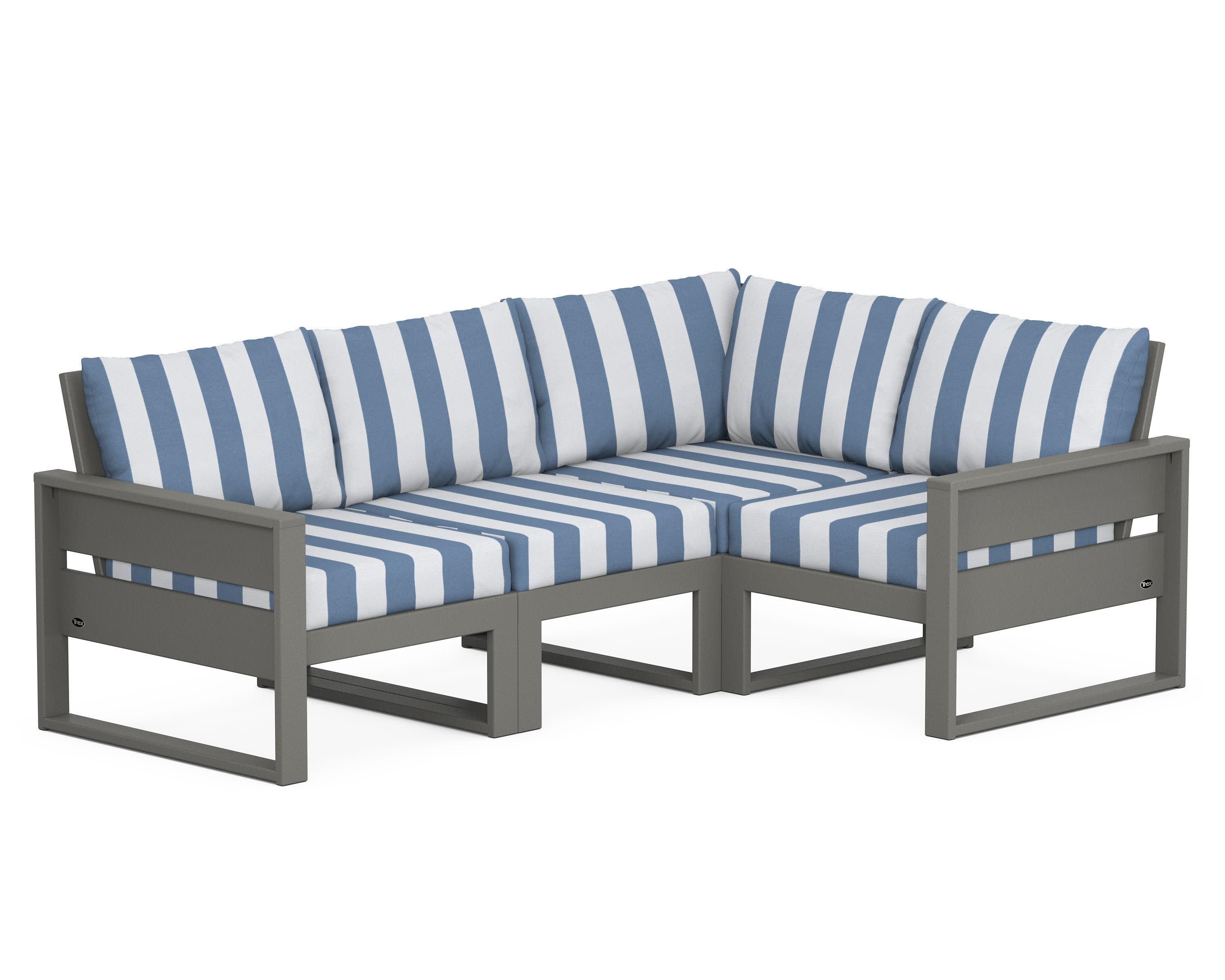 Eastport 4- Piece Sectional in Stepping Stone / Cabana Stripe Sky Blue
