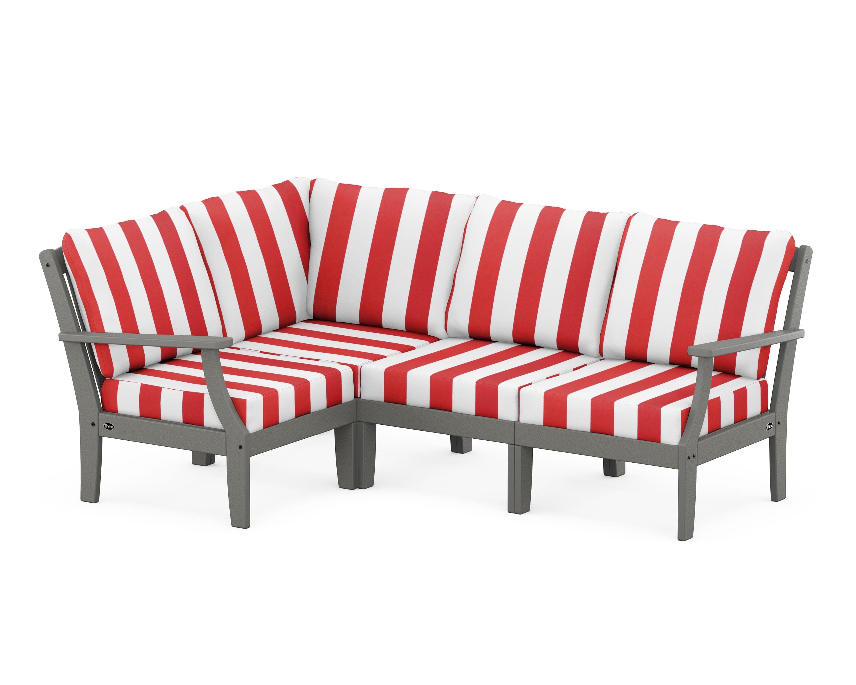 Yacht Club Modular 4-Piece Deep Seating Set in Stepping Stone / Cabana Stripe Crimson