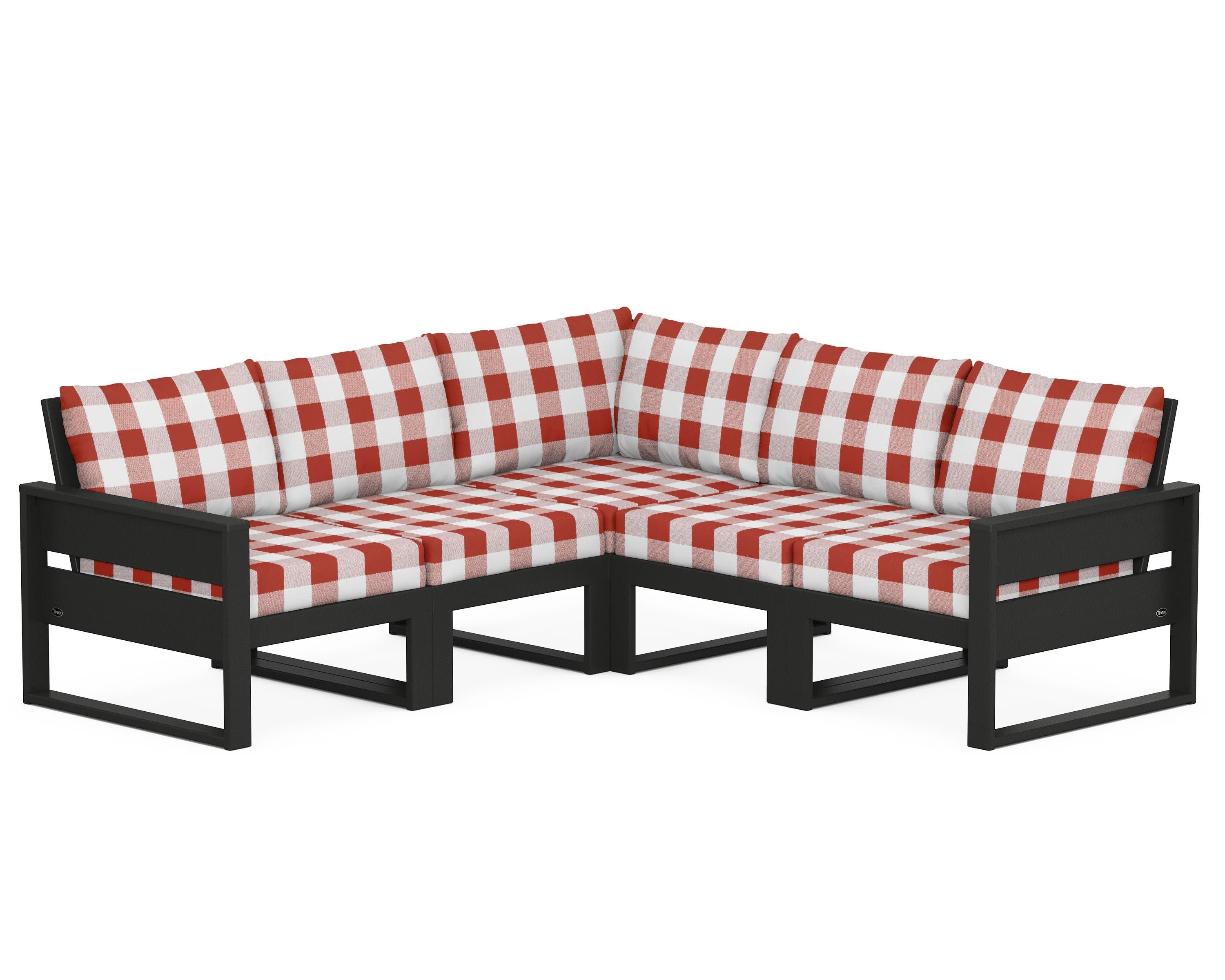 Eastport 5-Piece Sectional in Charcoal Black / Buffalo Plaid Crimson
