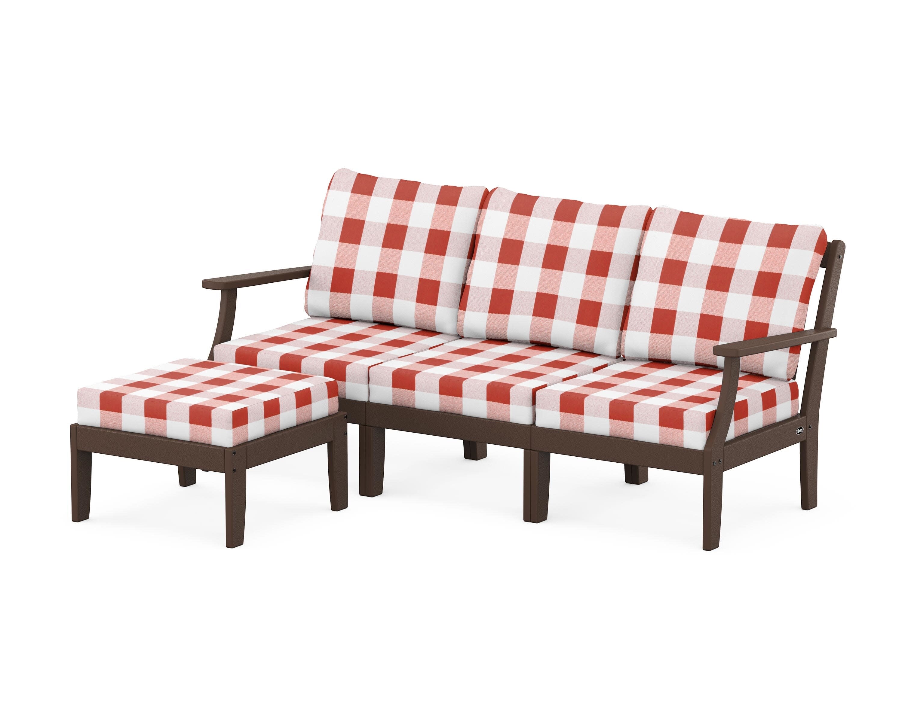 Yacht Club Modular 4-Piece Deep Seating Set with Ottoman in Vintage Lantern / Buffalo Plaid Crimson