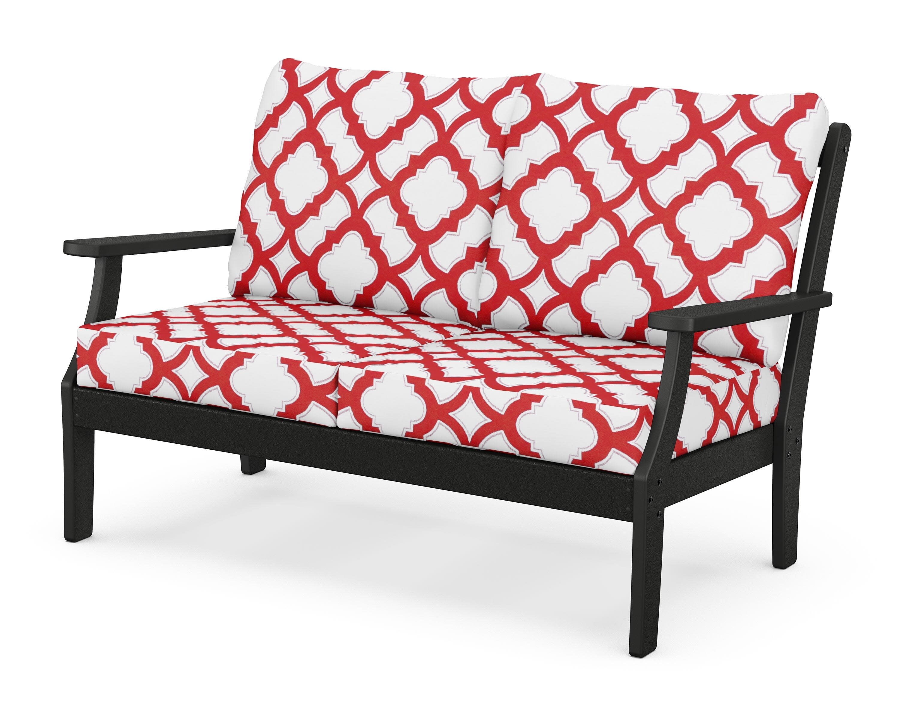 Yacht Club Deep Seating Loveseat in Charcoal Black / Trellis Crimson