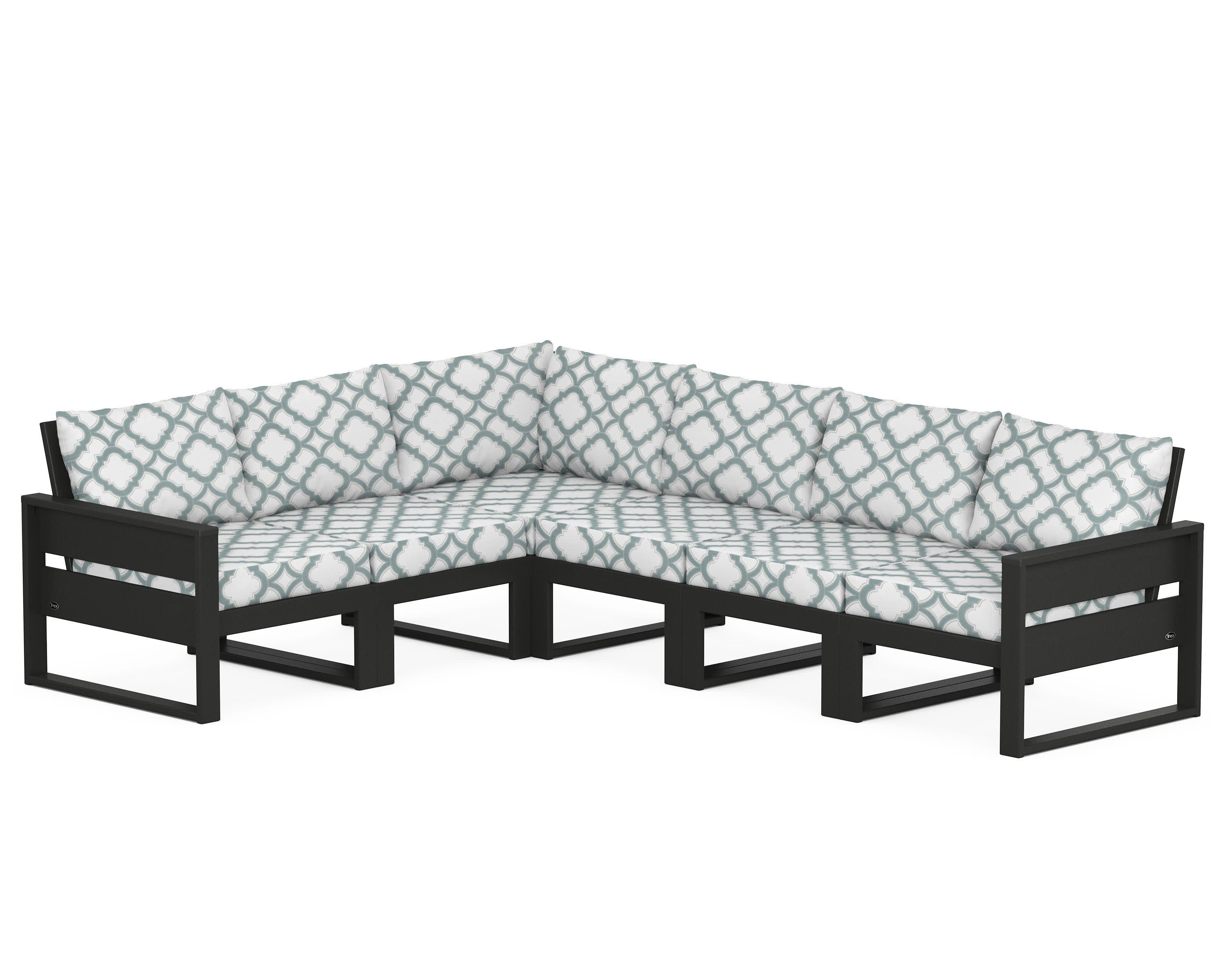 Eastport 6-Piece Sectional in Charcoal Black / Trellis Glacier Spa