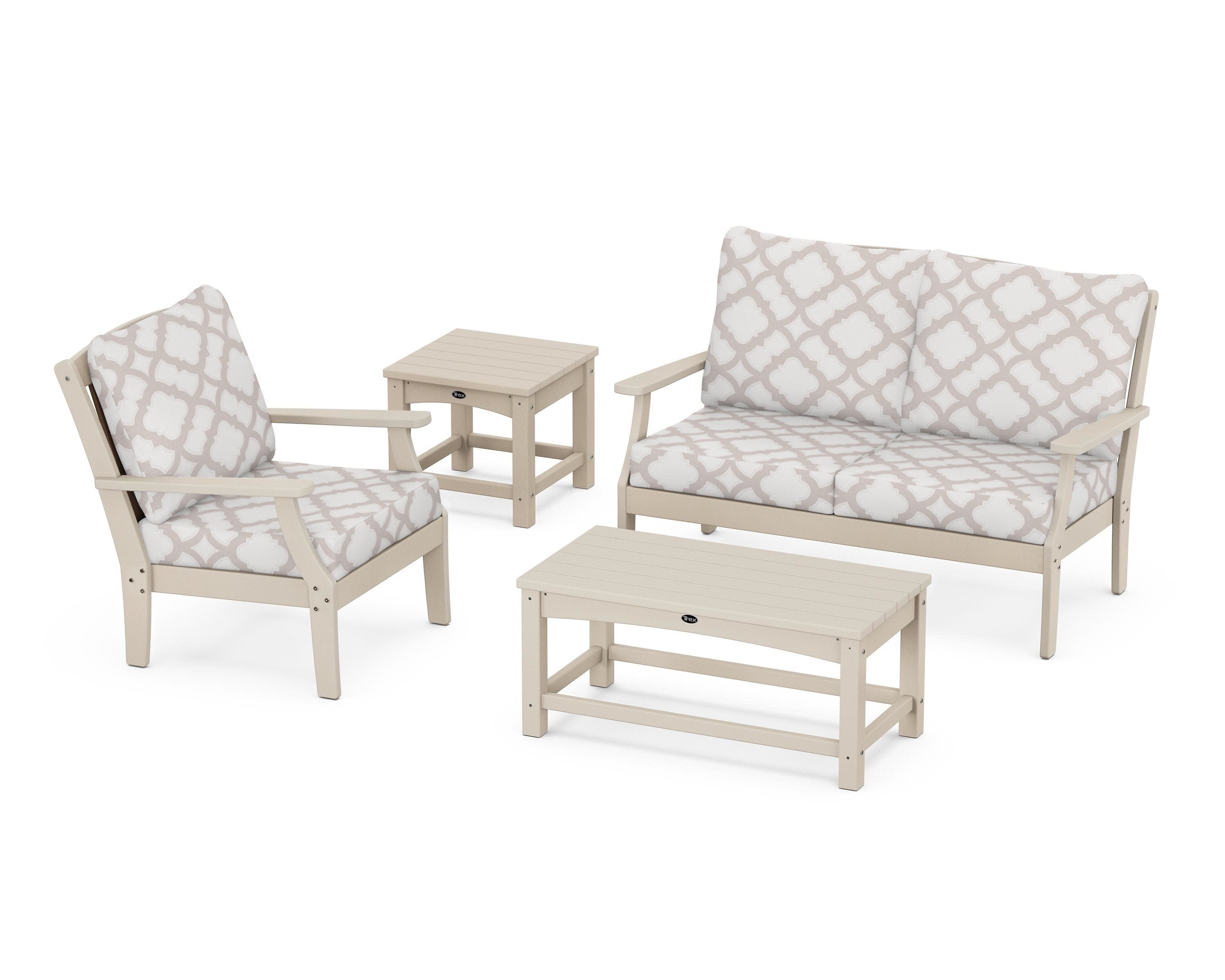Yacht Club 4-Piece Deep Seating Set in Sand Castle / Trellis Dune Burlap