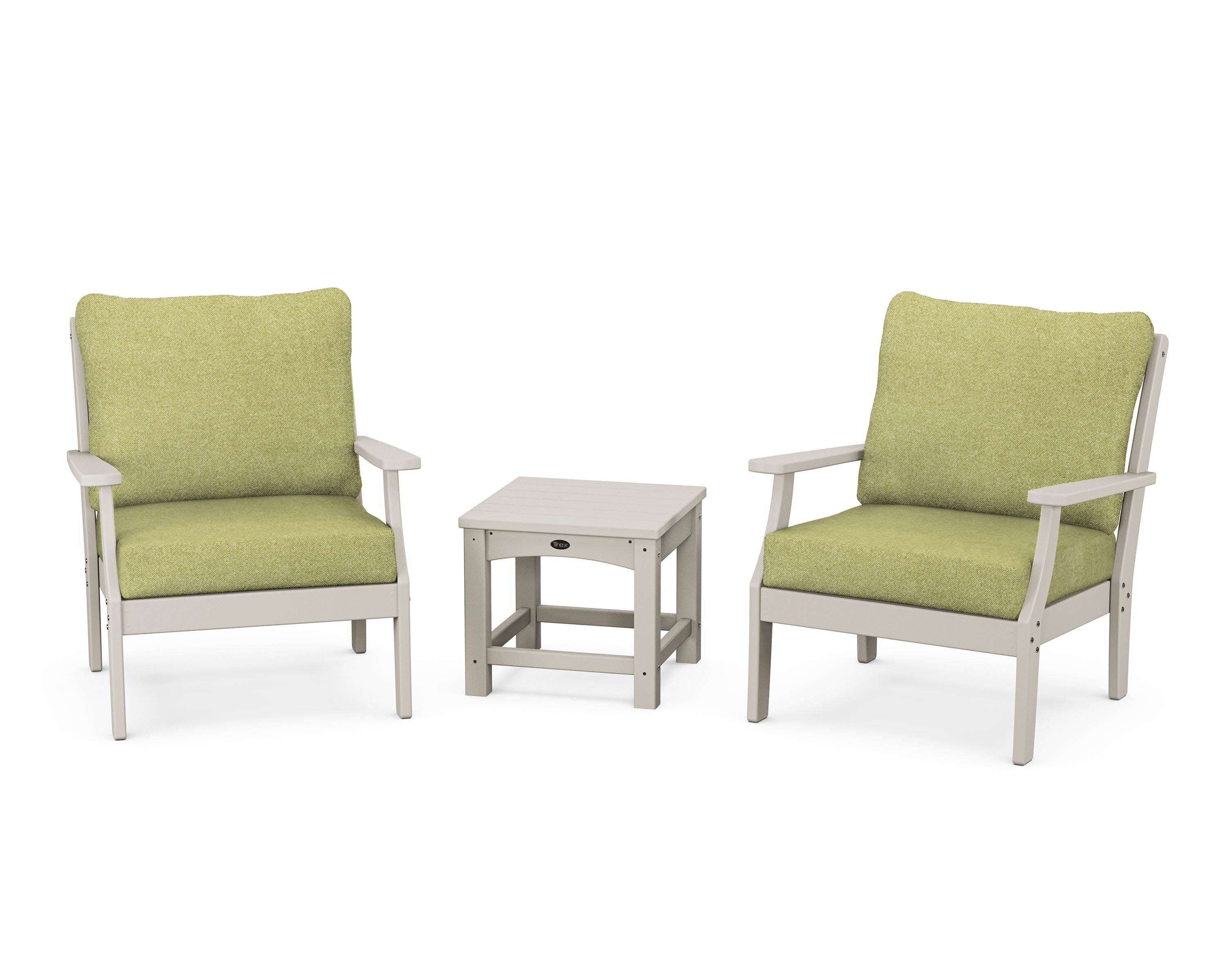 Yacht Club 3-Piece Deep Seating Set in Sand Castle / Chartreuse Boucle