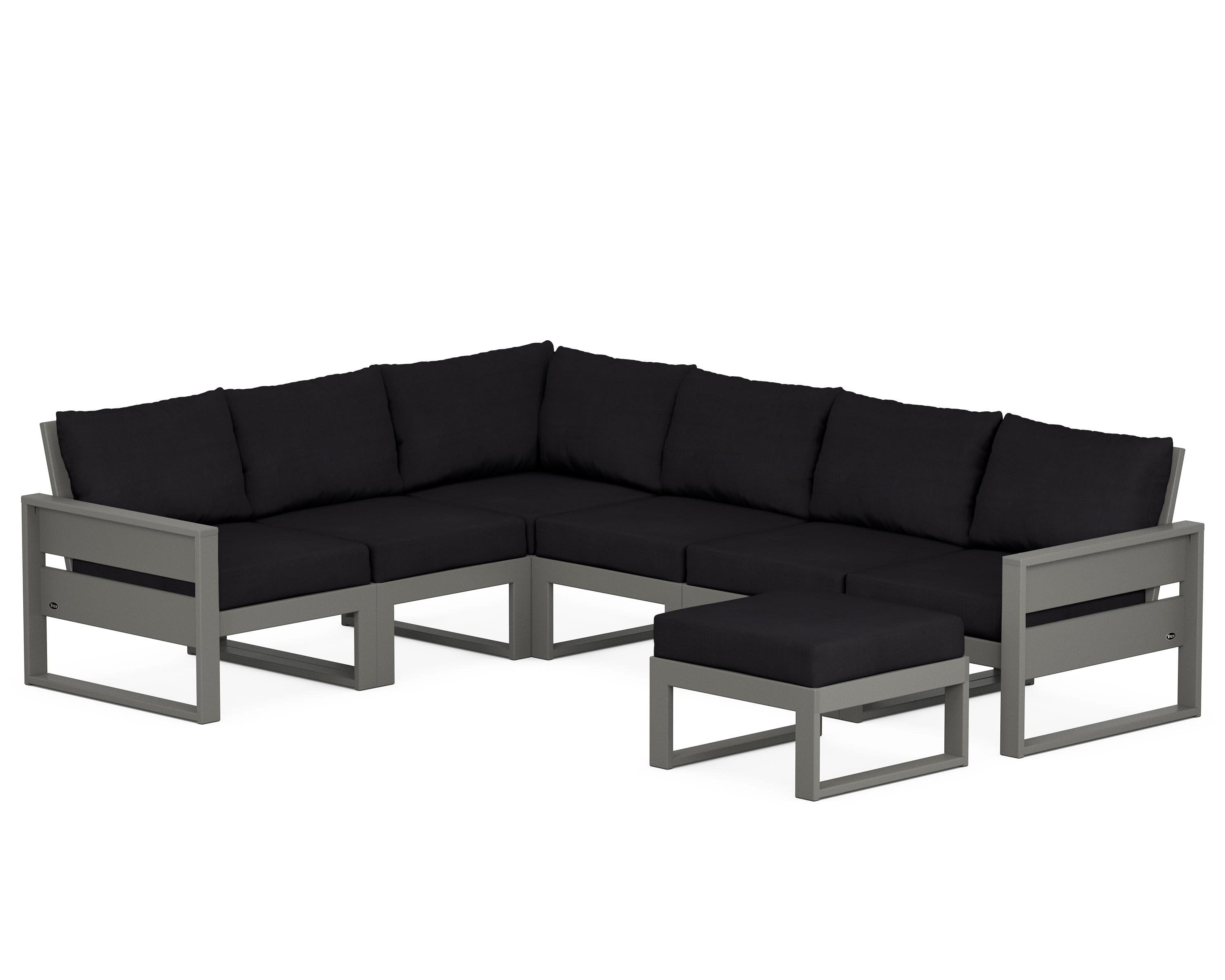 Eastport 6-Piece Sectional with Ottoman in Stepping Stone / Midnight Linen