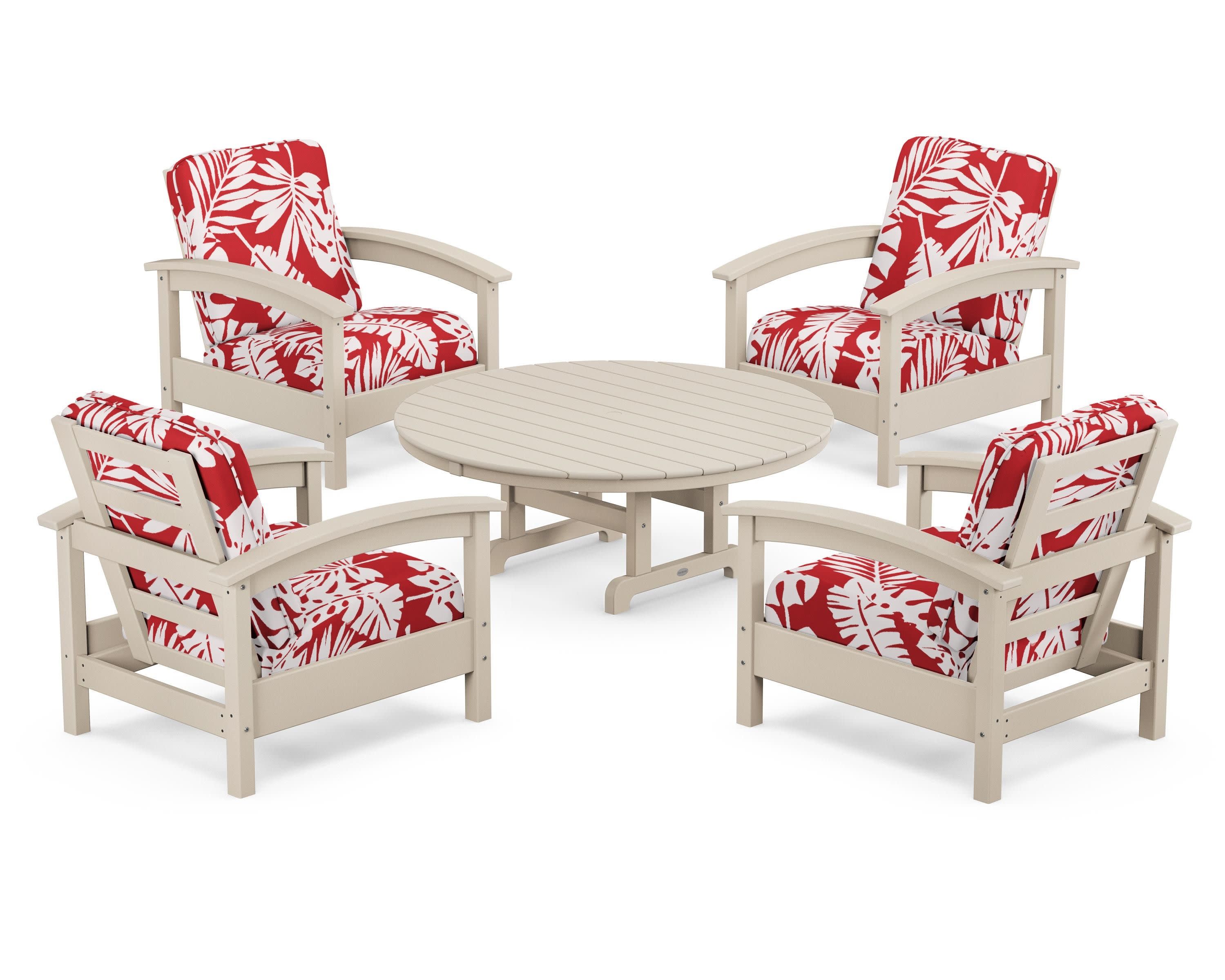 Rockport 5-Piece Deep Seating Set in Sand Castle / Leaf Crimson