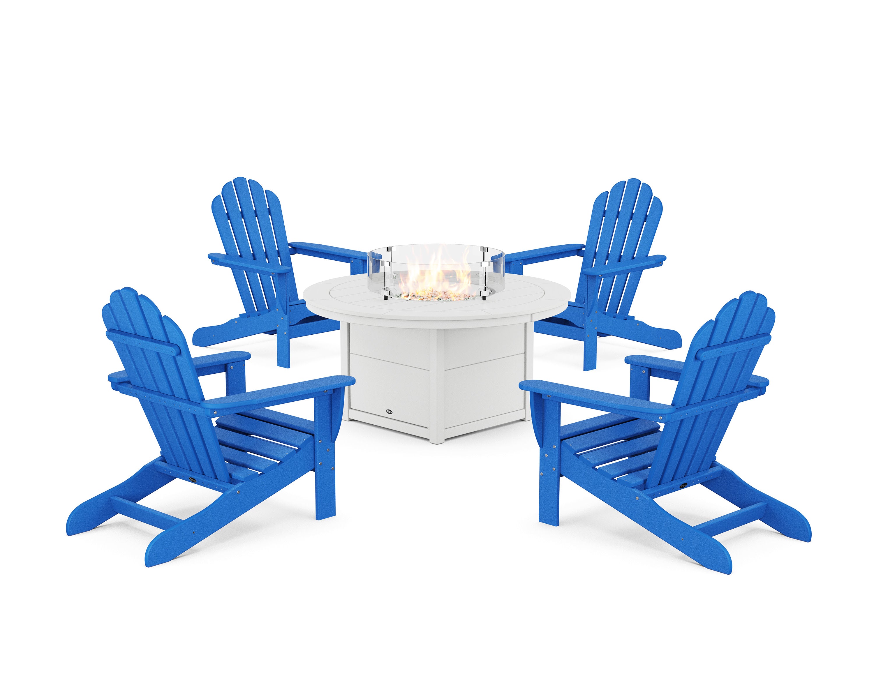 5-Piece Monterey Bay Adirondack Conversation Set with Fire Pit Table in Pacific Blue