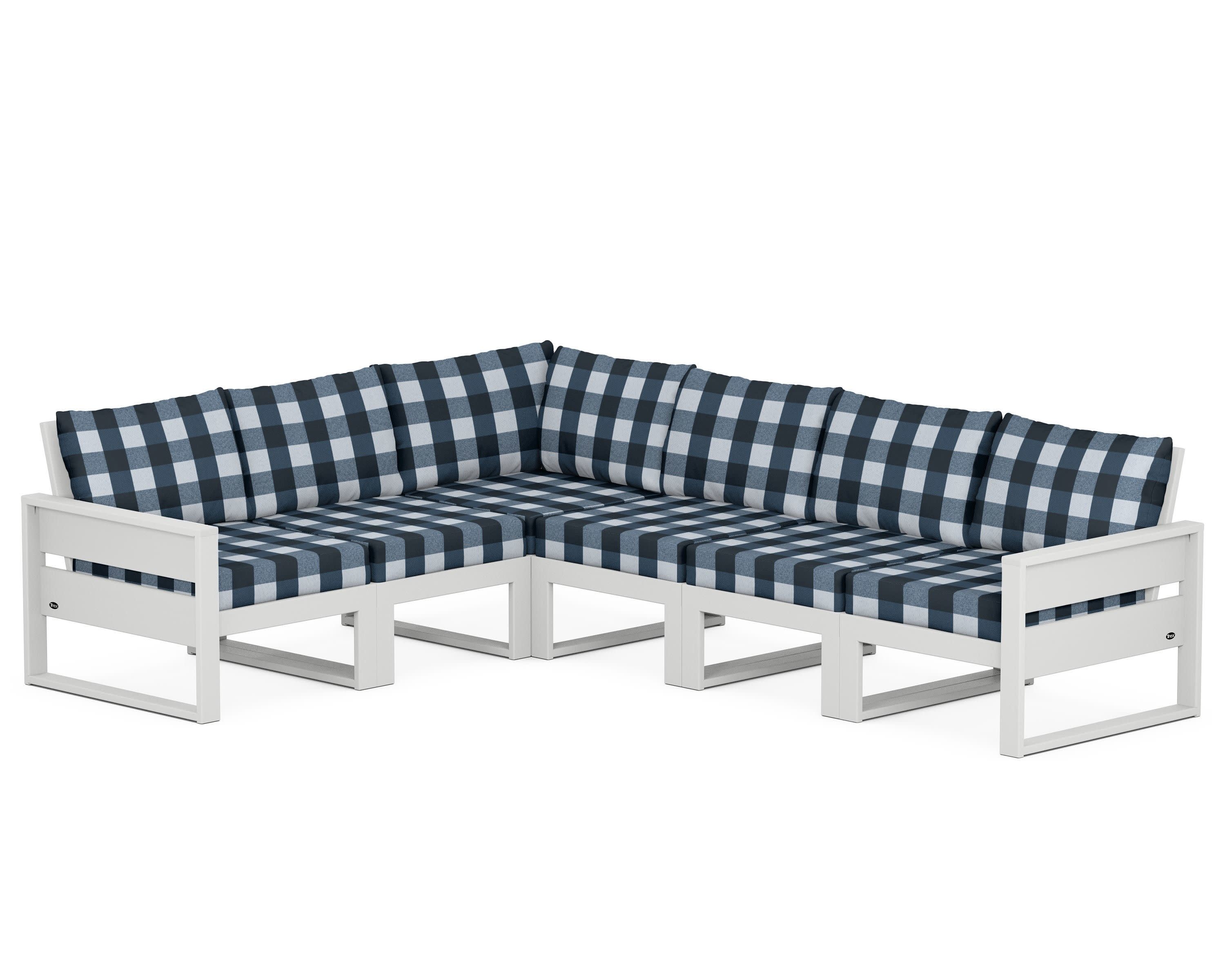 Eastport 6-Piece Sectional in Classic White / Buffalo Plaid Marine Indigo