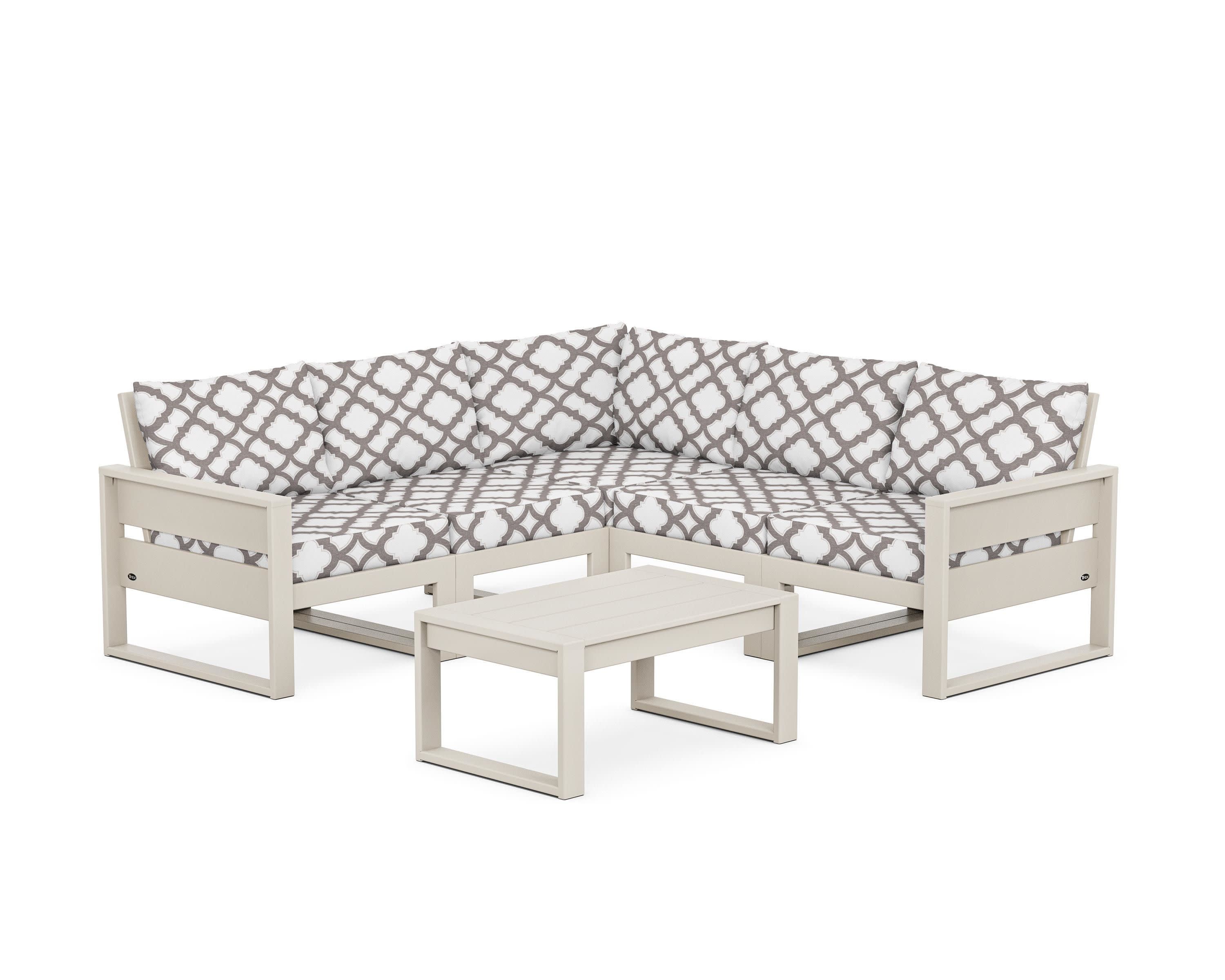 Eastport 6-Piece Deep Seating Sectional + Coffee Table Set in Sand Castle / Trellis Grey Mist