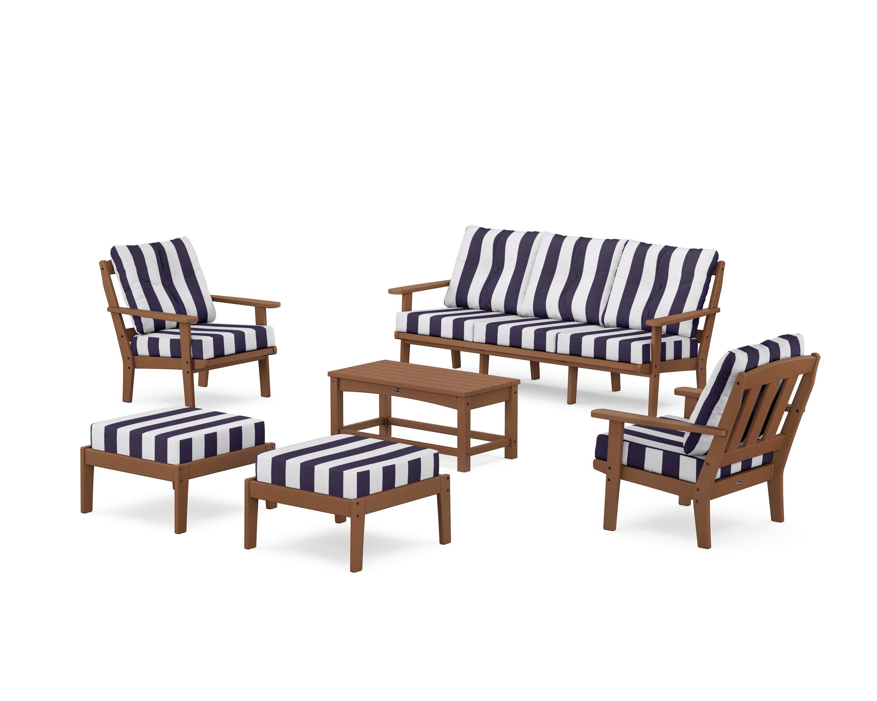 Cape Cod 6-Piece Lounge Sofa Set in Tree House / Cabana Stripe Navy