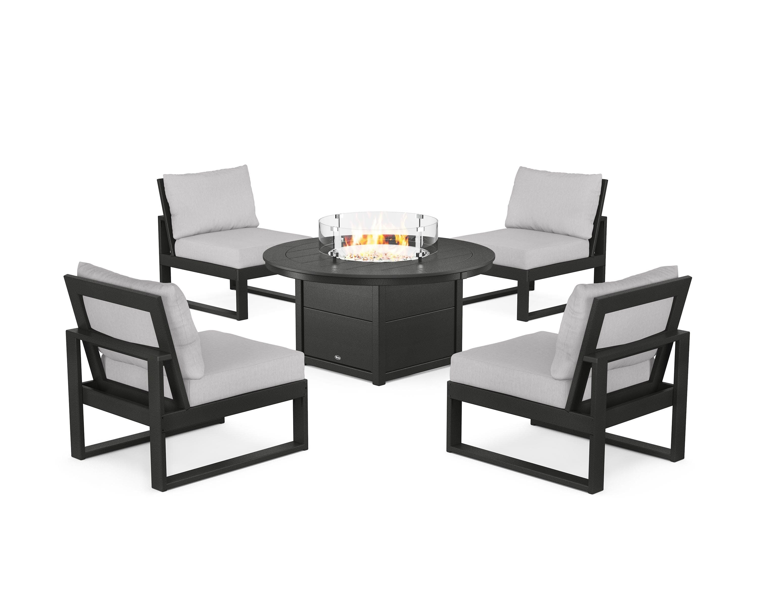 Eastport Modular 5-Piece Deep Seating Set with Round Fire Pit Table in Charcoal Black / Granite