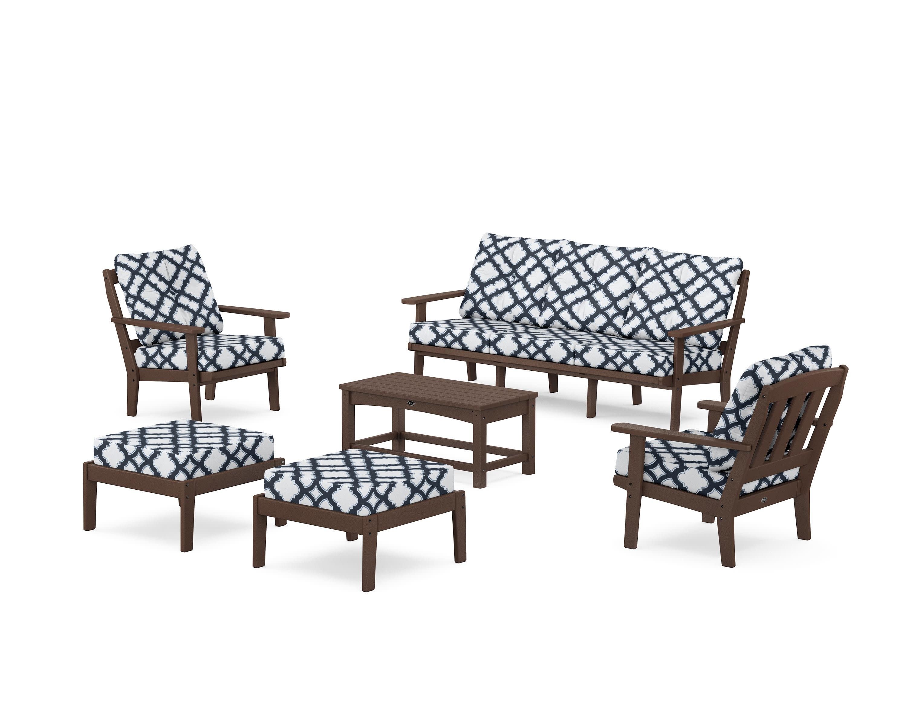 Cape Cod 6-Piece Lounge Sofa Set in Vintage Lantern / Trellis Marine Indigo