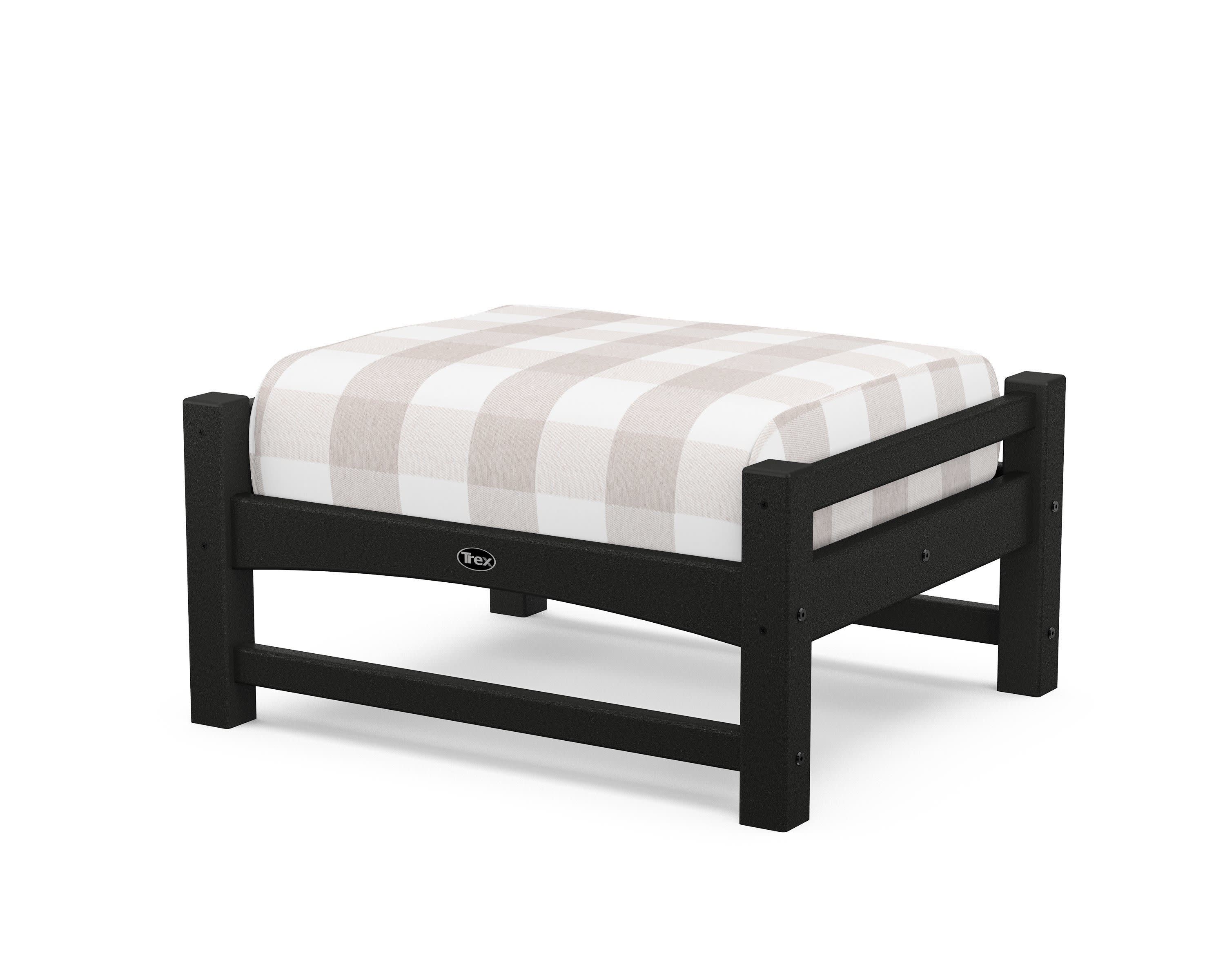 Rockport Club Ottoman in Charcoal Black / Buffalo Plaid Dune Burlap