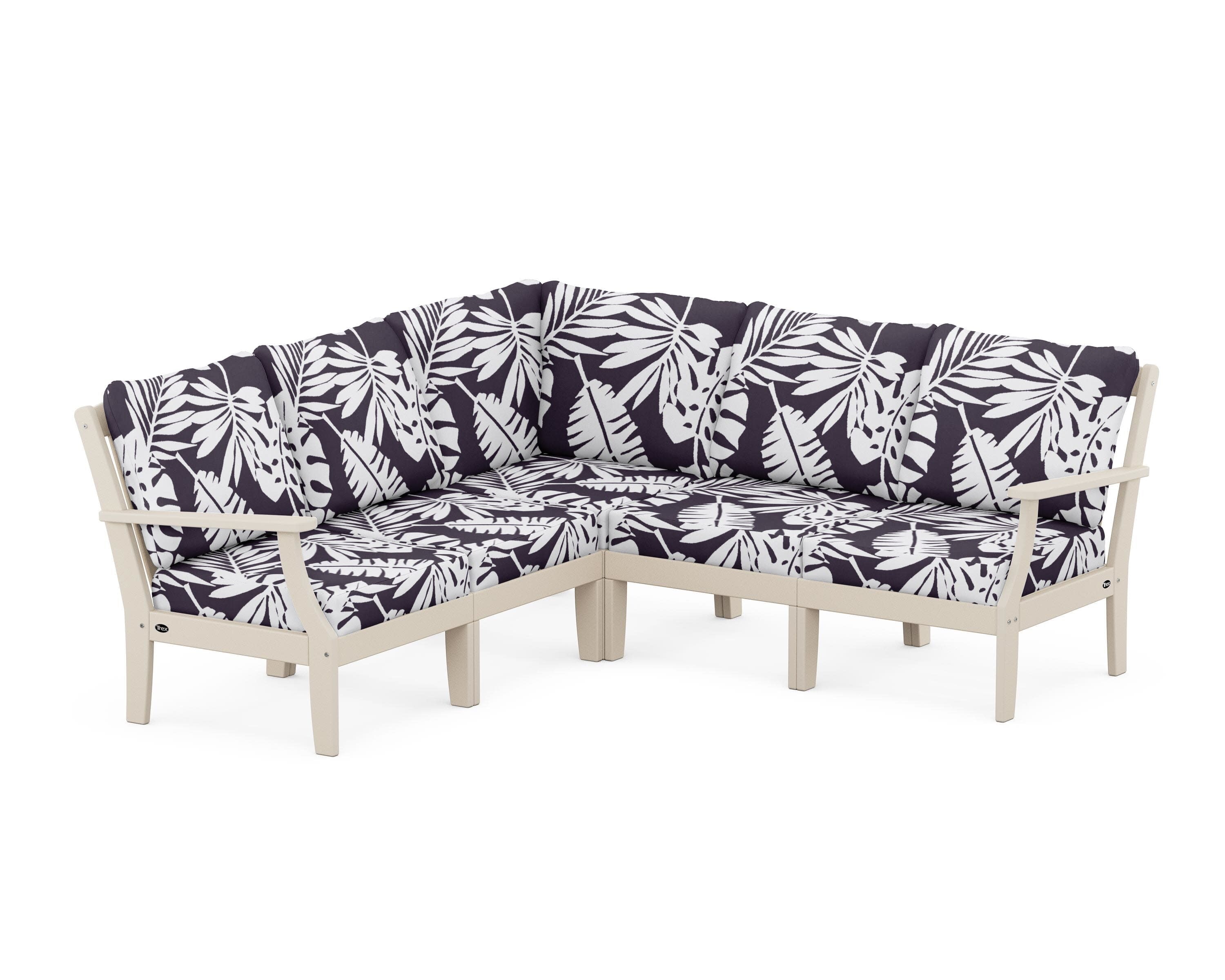 Yacht Club Modular 5-Piece Deep Seating Set in Sand Castle / Leaf Navy