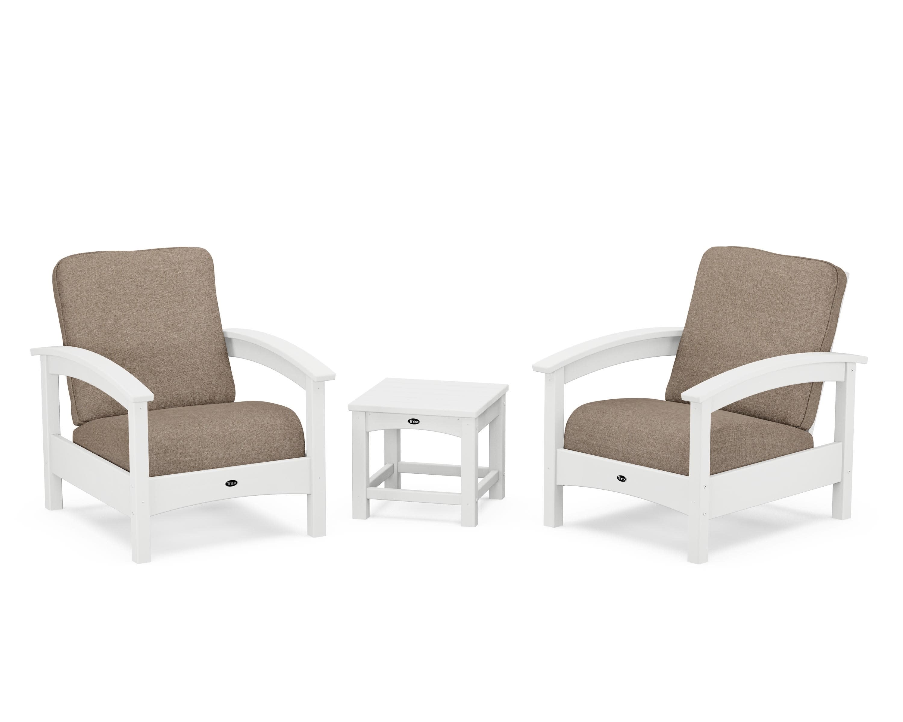 Rockport Club 3-Piece Deep Seating Conversation Set in Classic White / Spiced Burlap