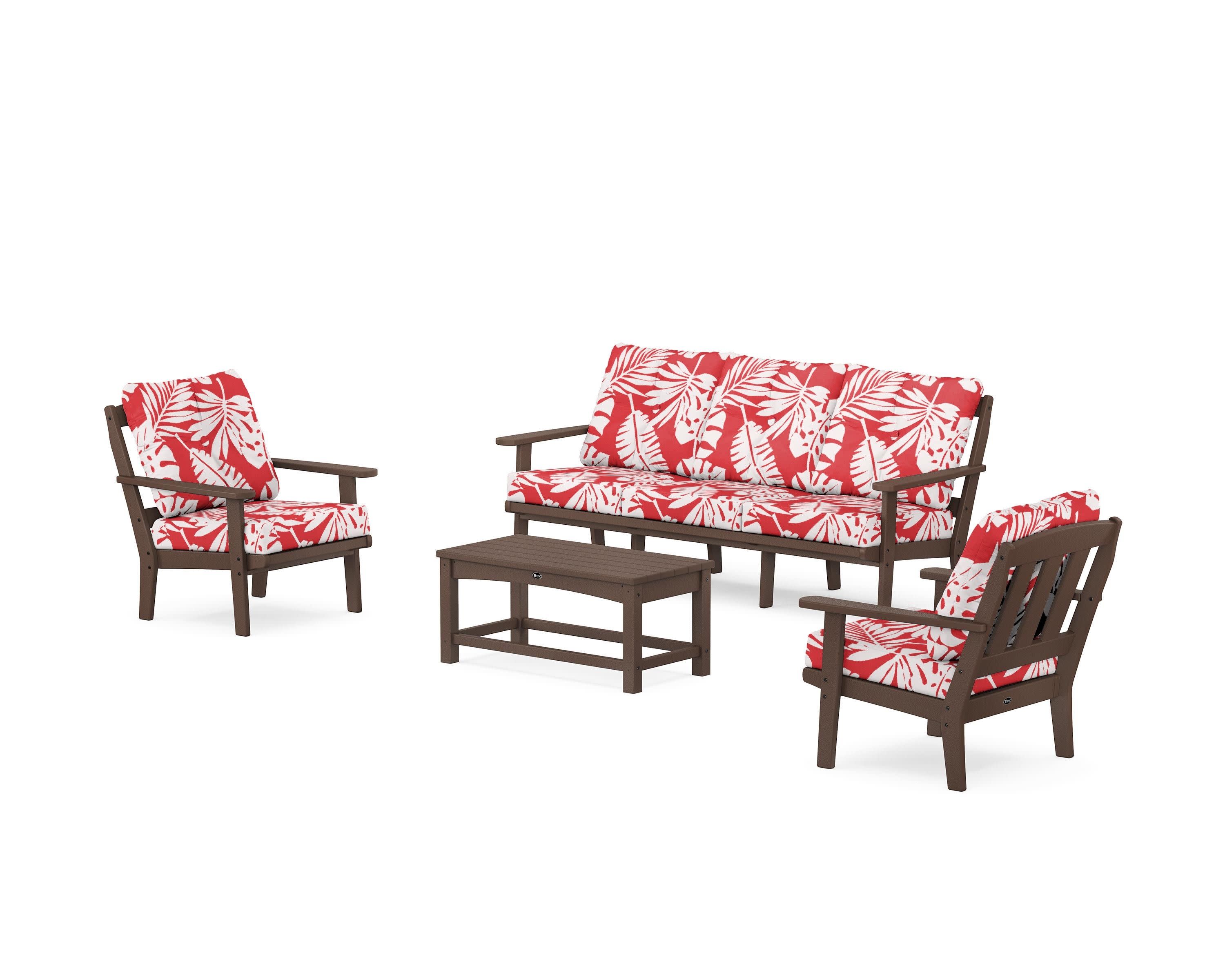 Cape Cod 4-Piece Deep Seating Set with Sofa in Vintage Lantern / Leaf Crimson