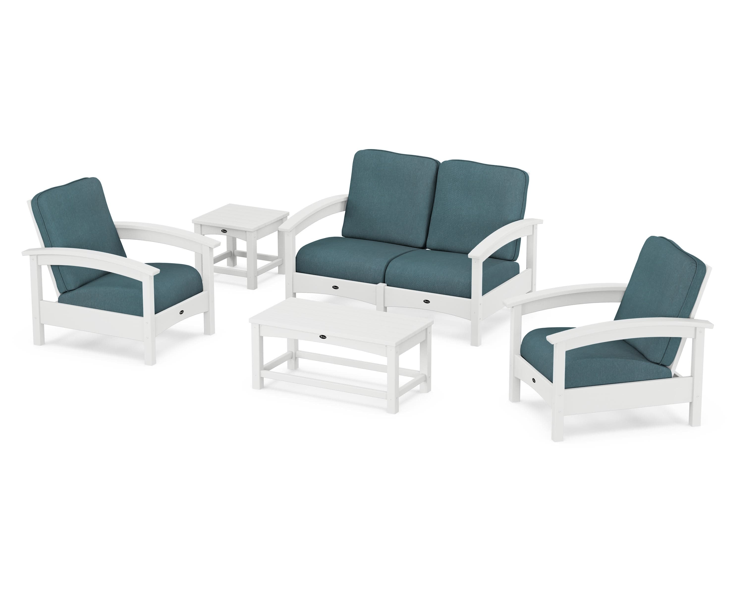 Rockport Club 6-Piece Deep Seating Conversation Set in Classic White / Ocean Teal
