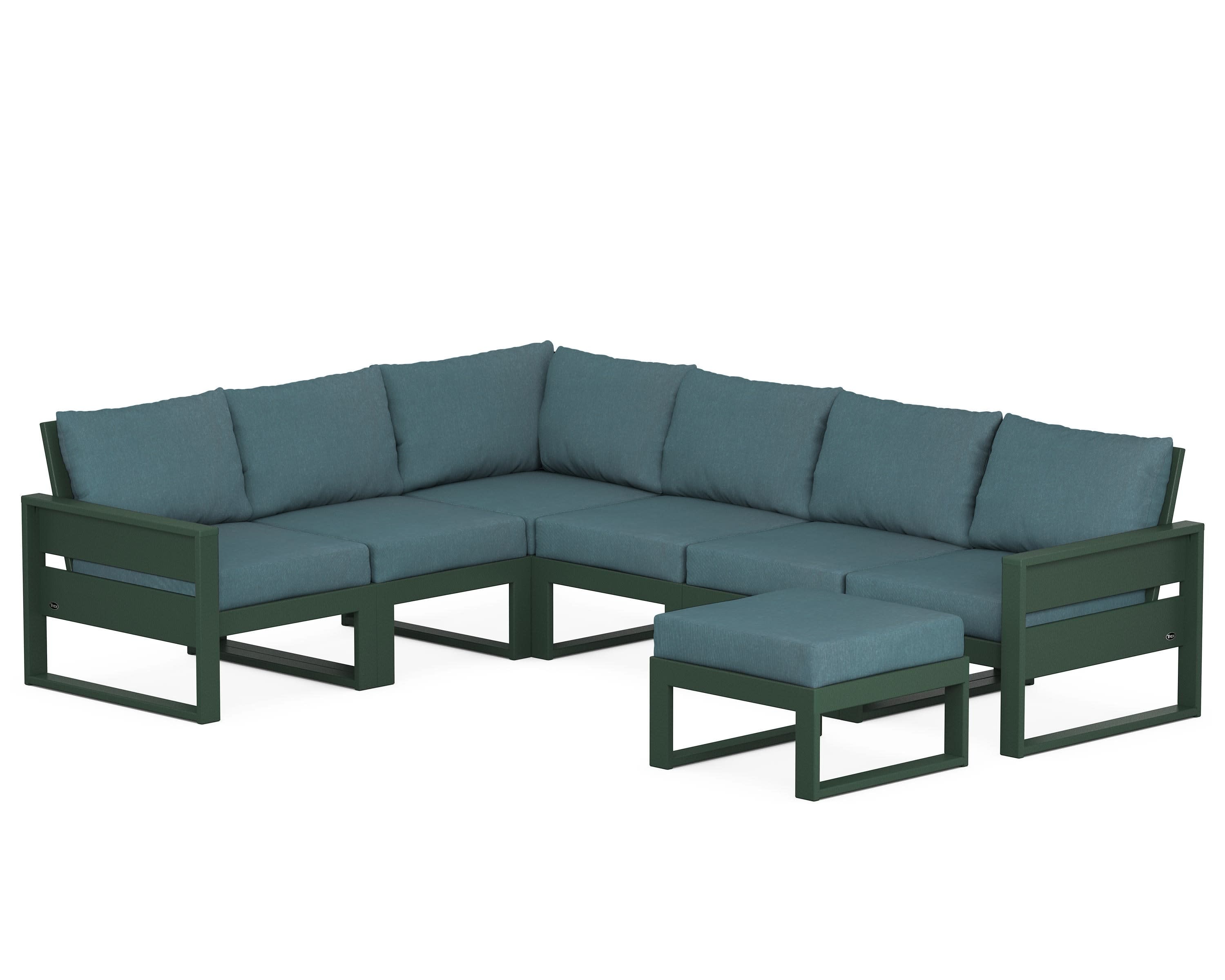 Eastport 6-Piece Sectional with Ottoman in Rainforest Canopy / Ocean Teal
