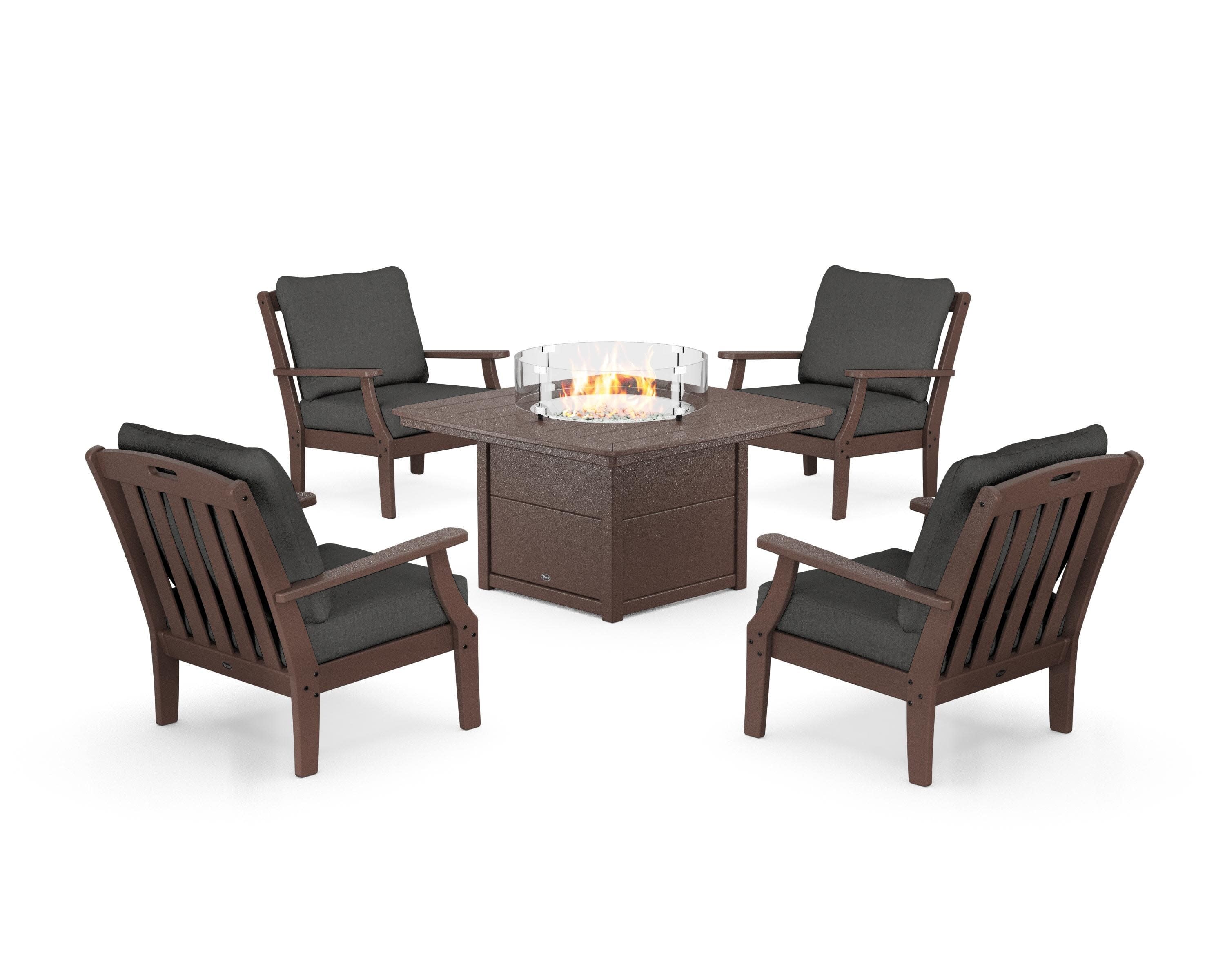 Yacht Club 5-Piece Deep Seating Set with Fire Pit Table in Vintage Lantern / Spectrum Carbon