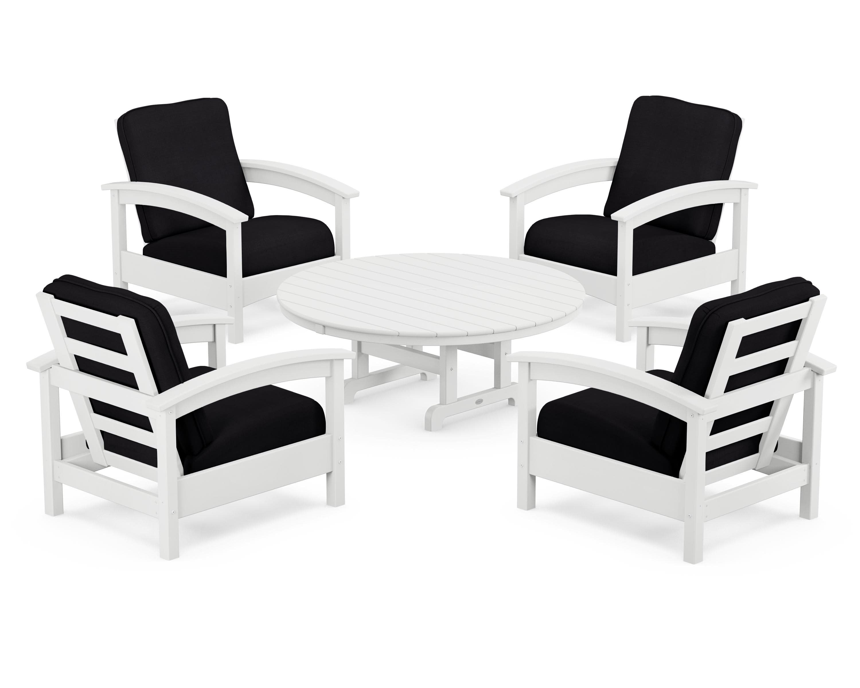 Rockport 5-Piece Deep Seating Set in Classic White / Midnight Linen