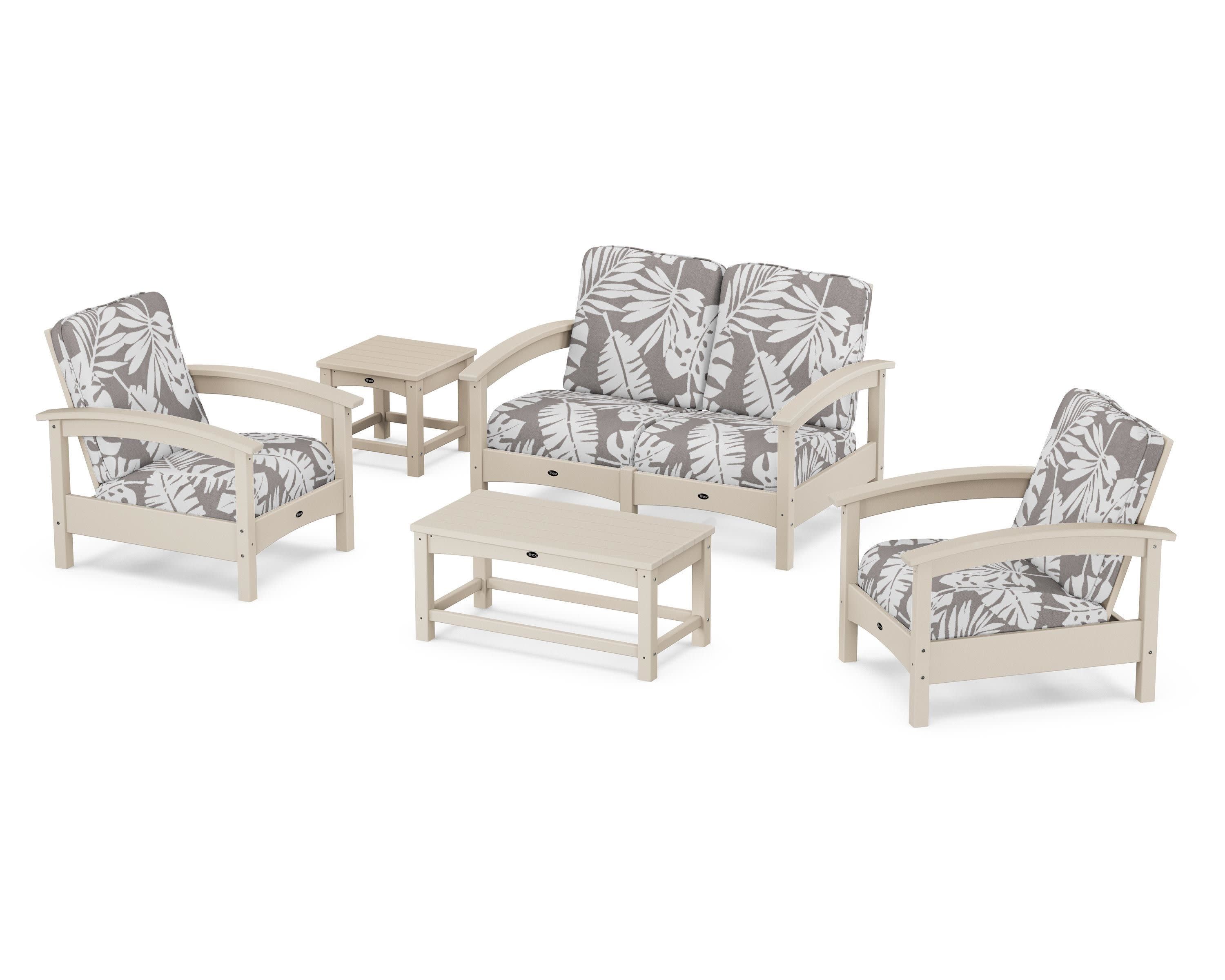 Rockport Club 6-Piece Deep Seating Conversation Set in Sand Castle / Leaf Grey Mist