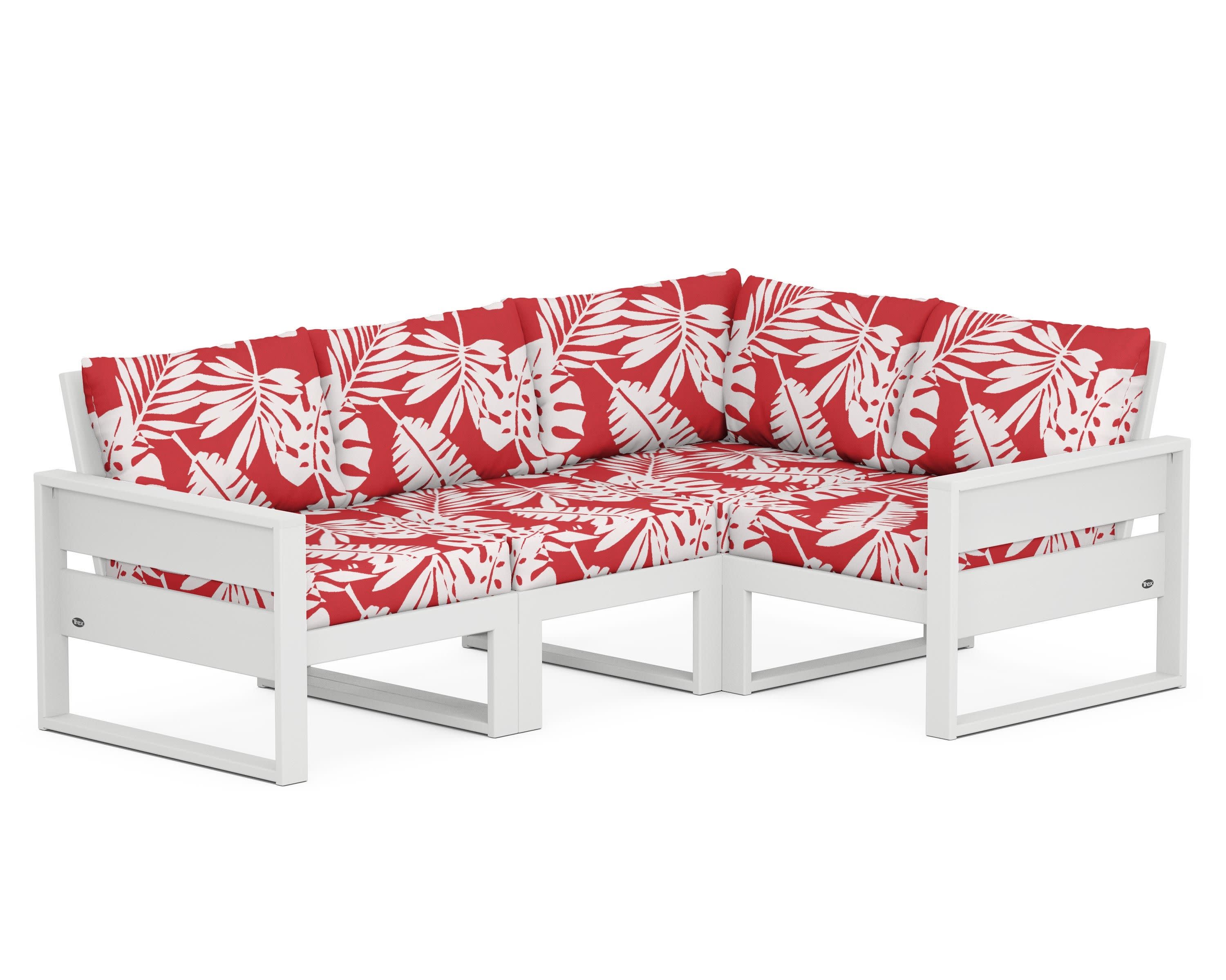 Eastport 4- Piece Sectional in Classic White / Leaf Crimson