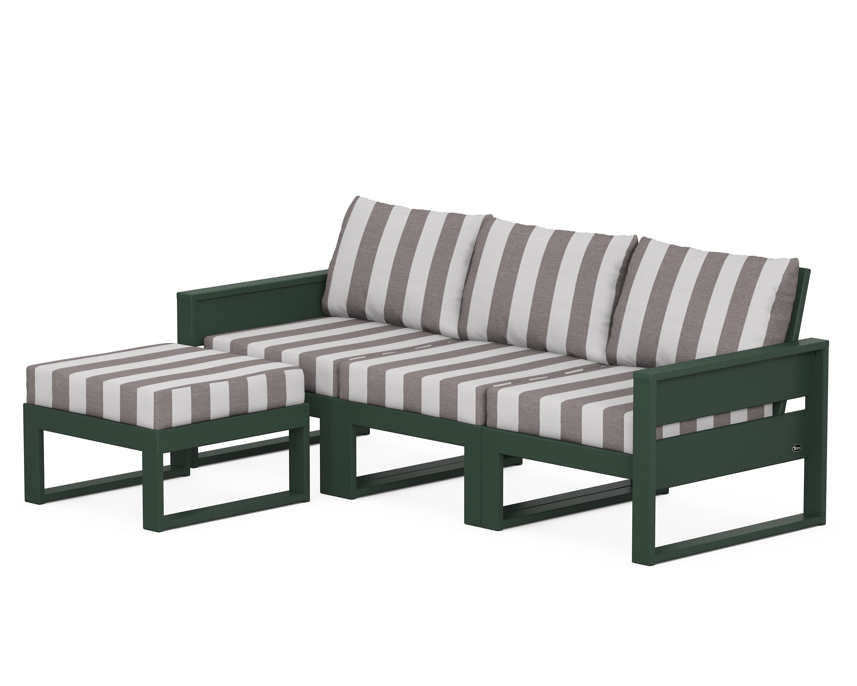 Eastport 4- Piece Sectional with Ottoman in Rainforest Canopy / Cabana Stripe Grey Mist