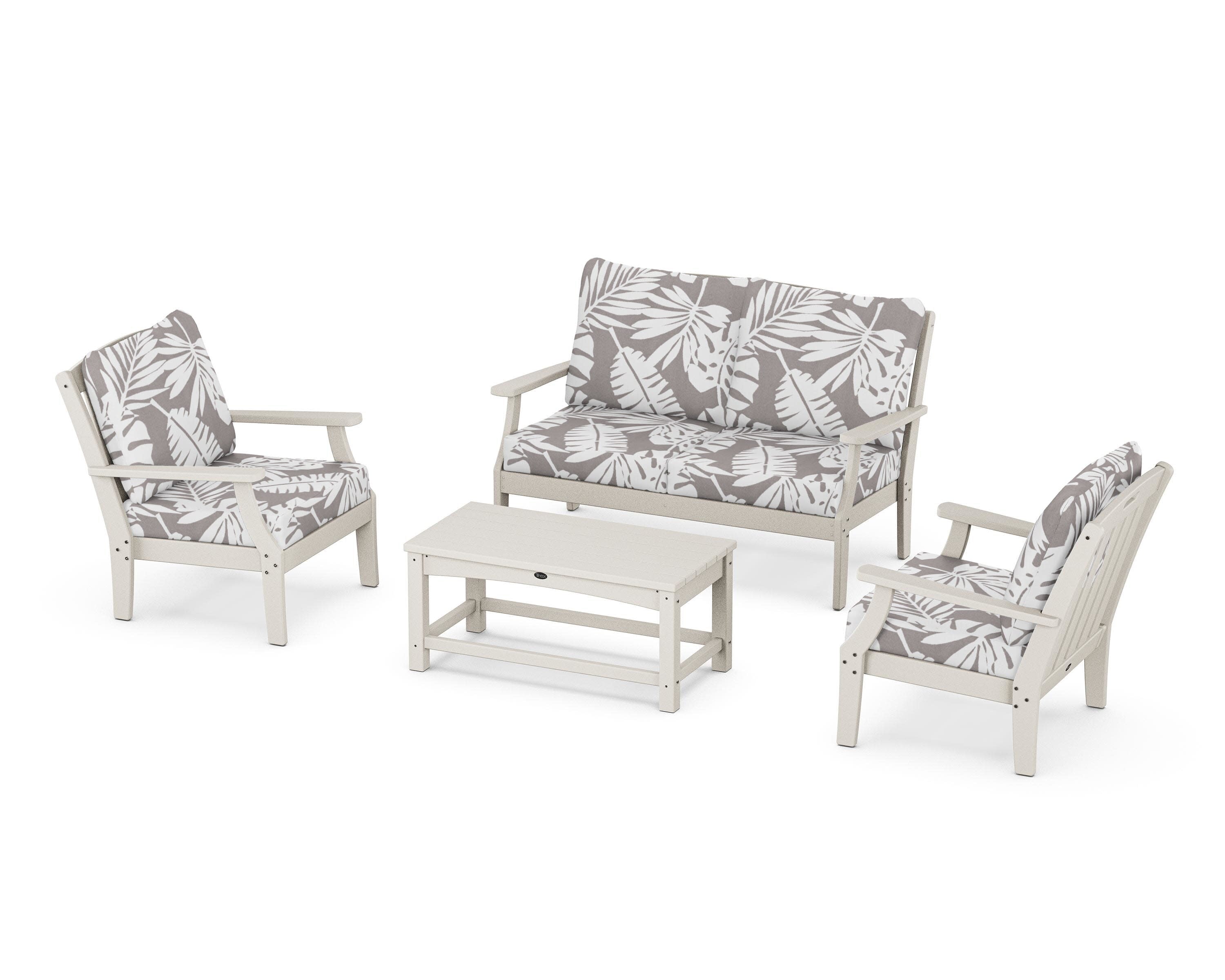 Yacht Club 4-Piece Deep Seating Chair Set in Sand Castle / Leaf Grey Mist