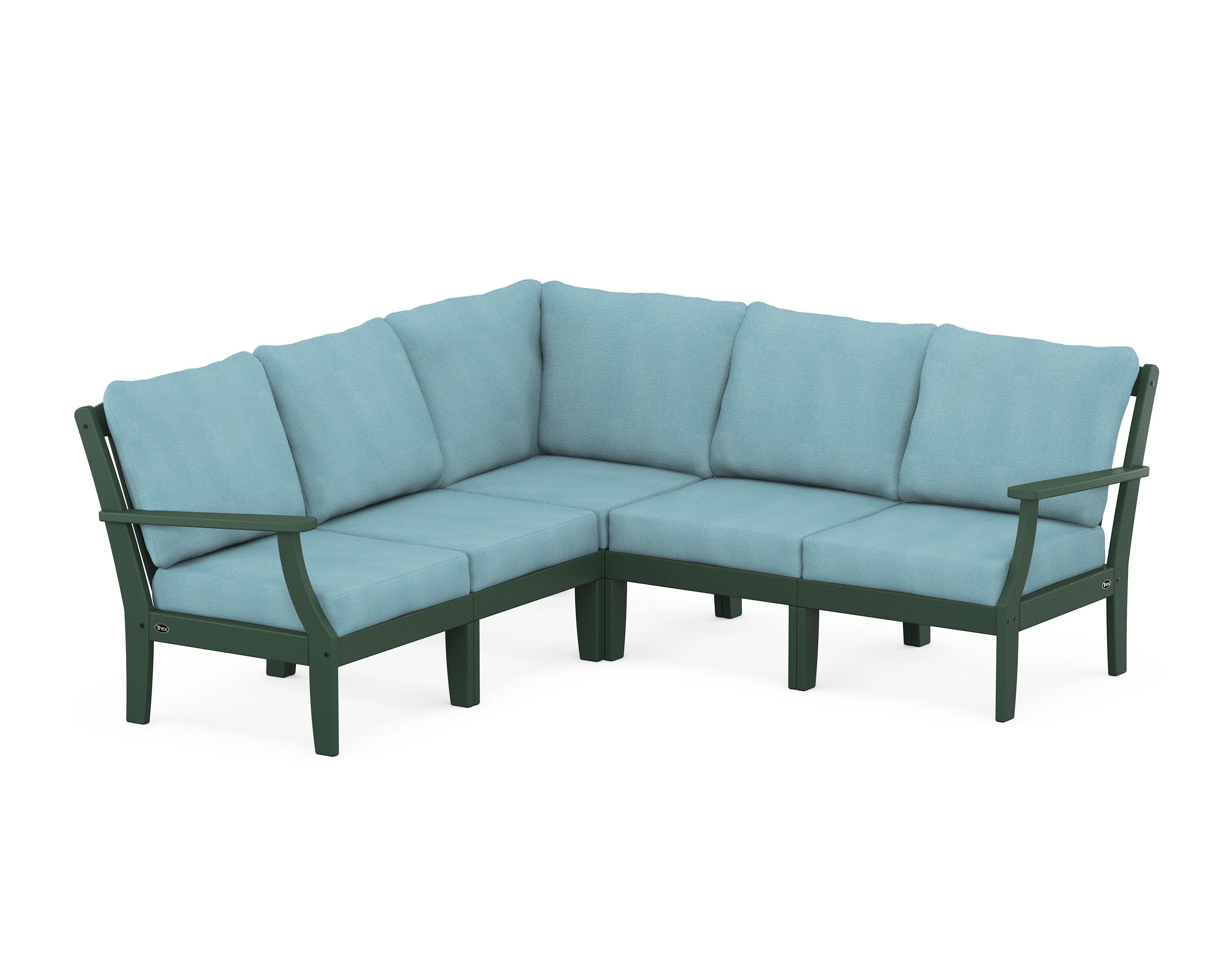 Yacht Club Modular 5-Piece Deep Seating Set in Rainforest Canopy / Lattice Sky Blue